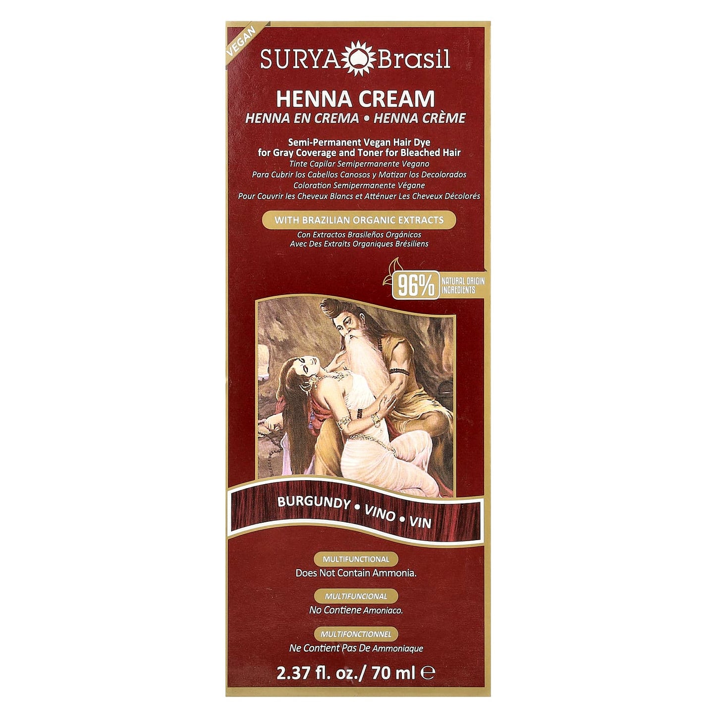 Surya Brasil, Henna Cream, Semi-Permanent Vegan Hair Dye for Gray Coverage and Toner for Bleached Hair, Burgundy, 2.37 fl oz (70 ml) - Image 2