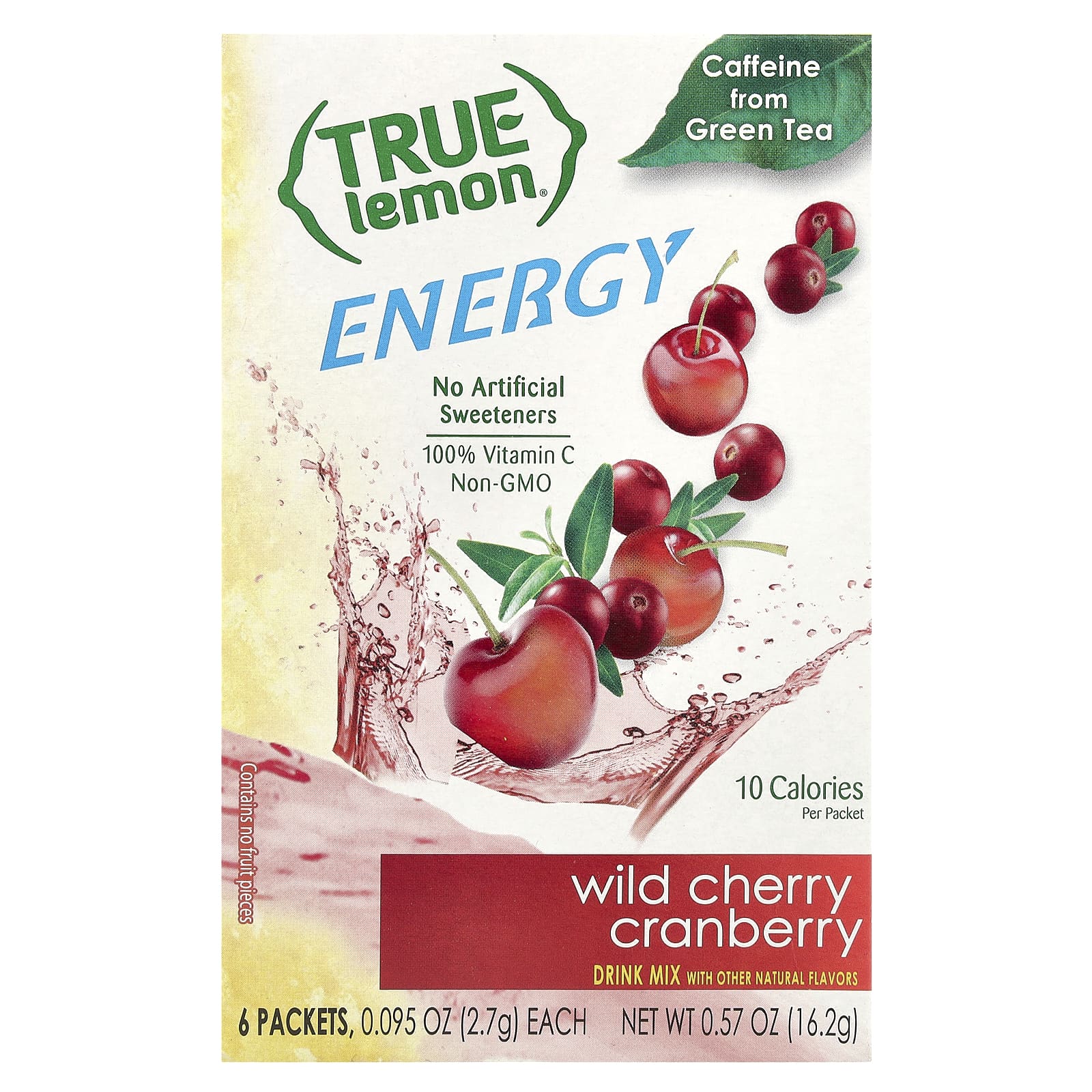 True Citrus, True Lemon®, Energy, Wild Cherry Cranberry, 6 Packets, 0.095 oz (2.7 g) Each - Image 1