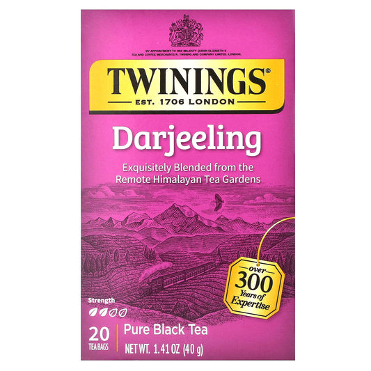 Twinings, Pure Black Tea, Darjeeling, 20 Tea Bags, 1.41 oz (40 g) - Image 1