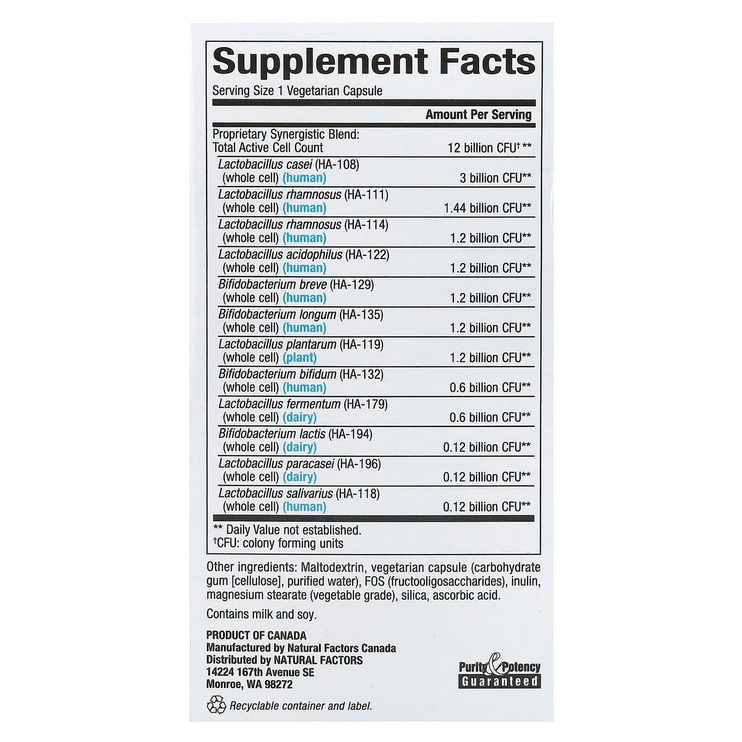 Natural Factors, Ultimate Probiotic, 12/12 Formula, 12 Billion, 60 Vegetarian Capsules - Image 2
