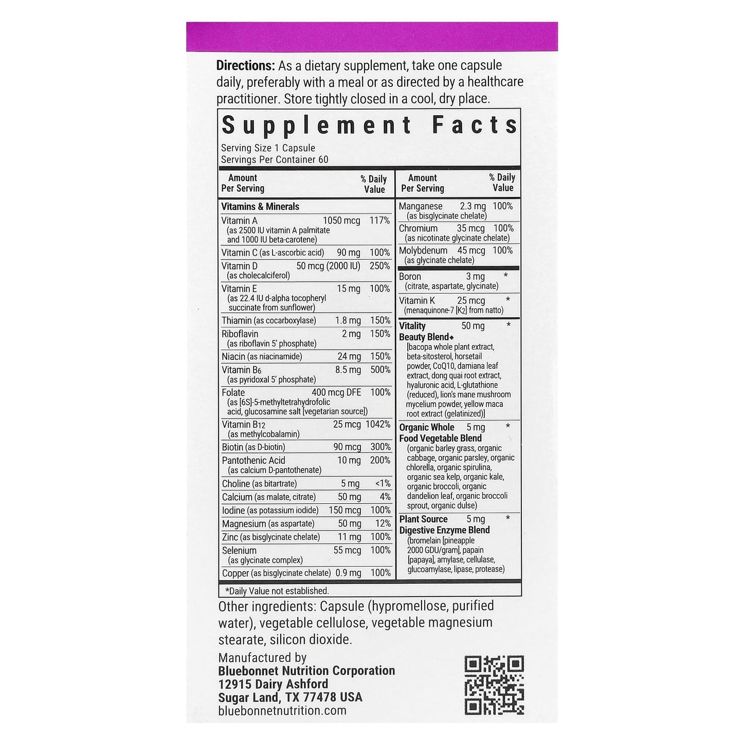 Bluebonnet Nutrition Ladies' One 40+ Daily Multivitamin 60 Capsules - Image 2