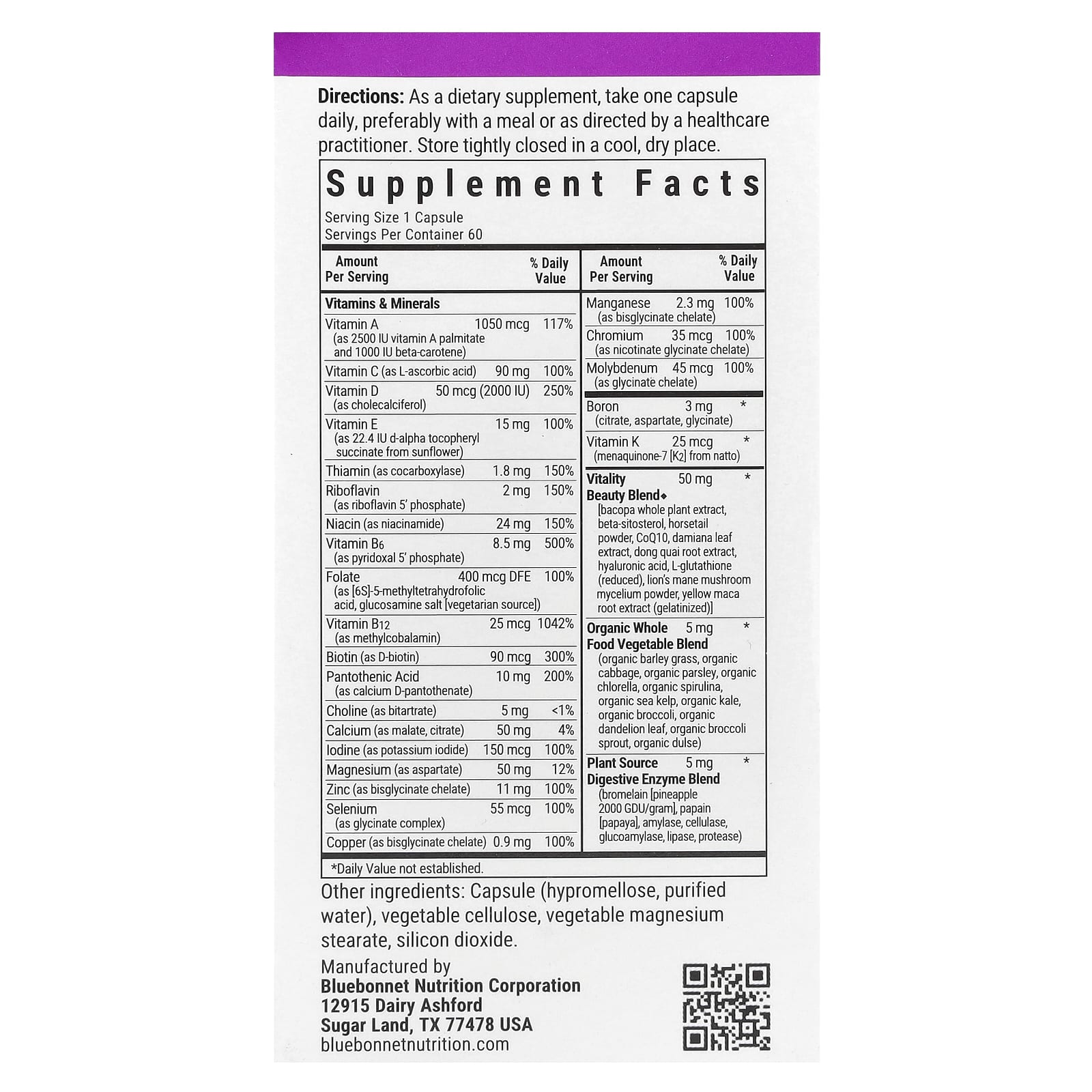 Bluebonnet Nutrition Ladies' One 40+ Daily Multivitamin 60 Capsules - Image 2