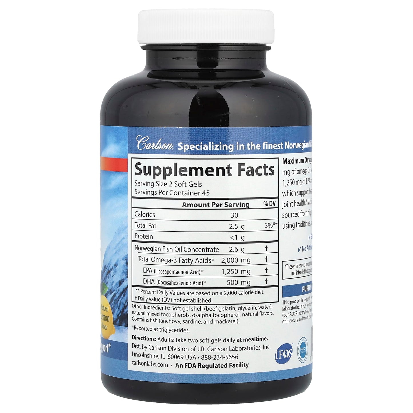 Carlson Wild Norwegian Omega 2000 Fish Oil Supplements 90 Soft Gels - Image 2