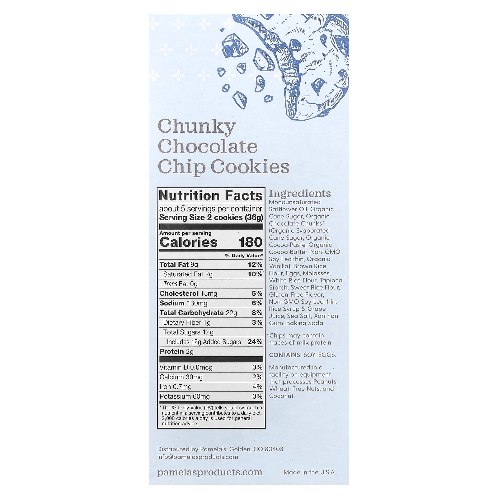 Pamela's Products, Chunky Chocolate Chip Cookies, 6.25 oz (177 g) - Image 2