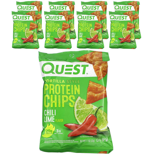 Quest Nutrition, Tortilla Style Protein Chips, Chili Lime, 8 Bags, 1.1 oz (32 g) Each - Image 1