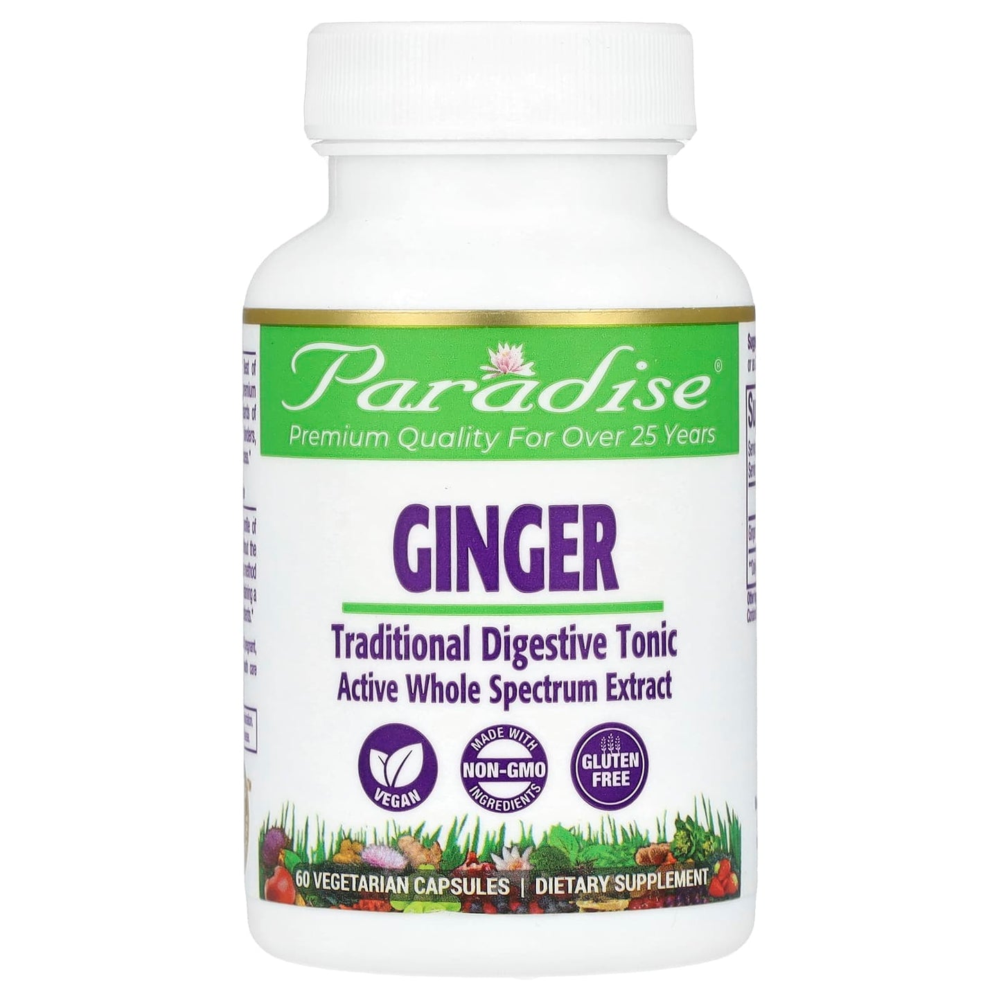 Paradise Herbs, Ginger, 60 Vegetarian Capsules (250 mg per Capsule) - Image 1