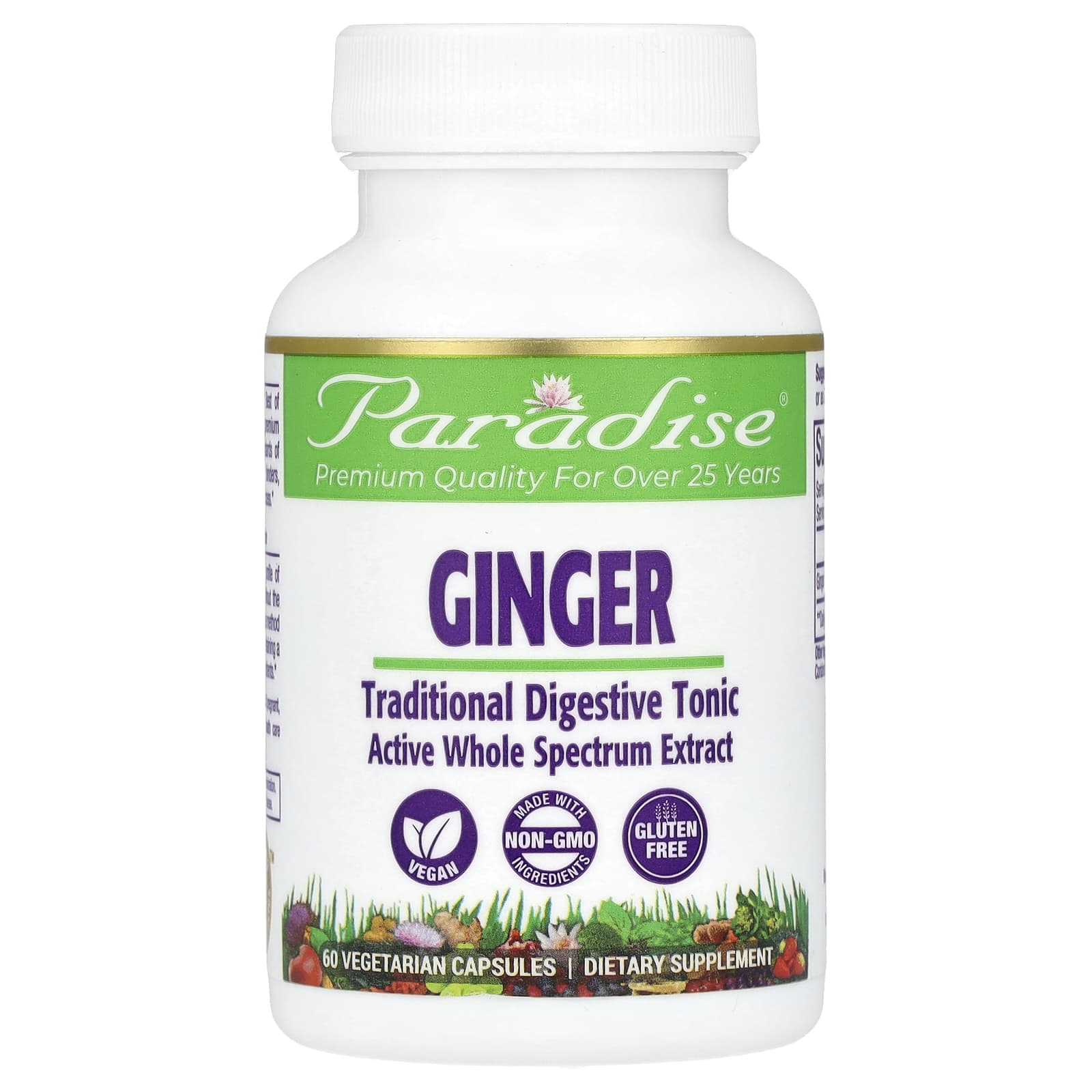 Paradise Herbs, Ginger, 60 Vegetarian Capsules (250 mg per Capsule) - Image 1