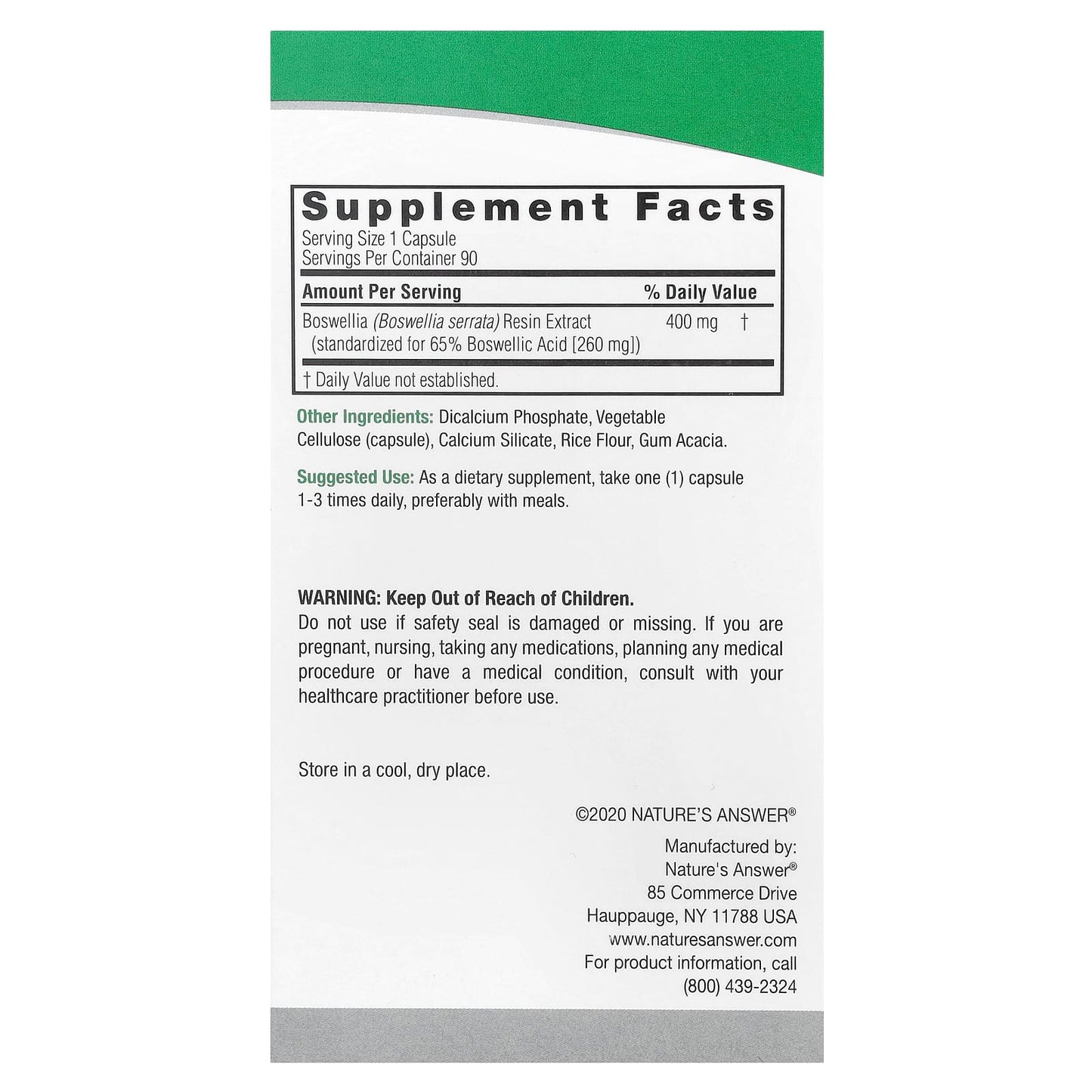 Nature's Answer, Boswellia, 400 mg, 90 Vegetarian Capsules - Image 2