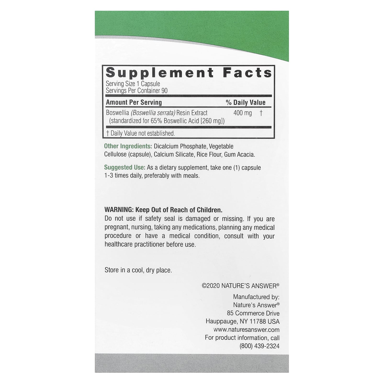 Nature's Answer, Boswellia, 400 mg, 90 Vegetarian Capsules - Image 2