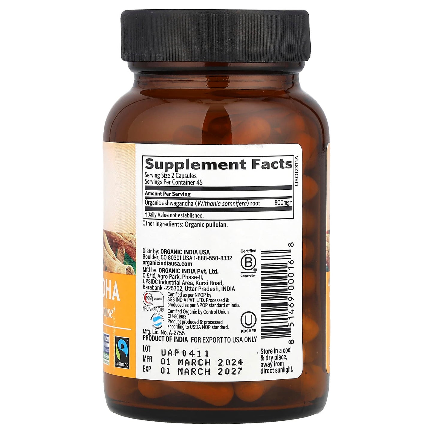 Organic India, Ashwagandha, 90 Vegetarian Caps (400 mg per Capsule) - Image 2