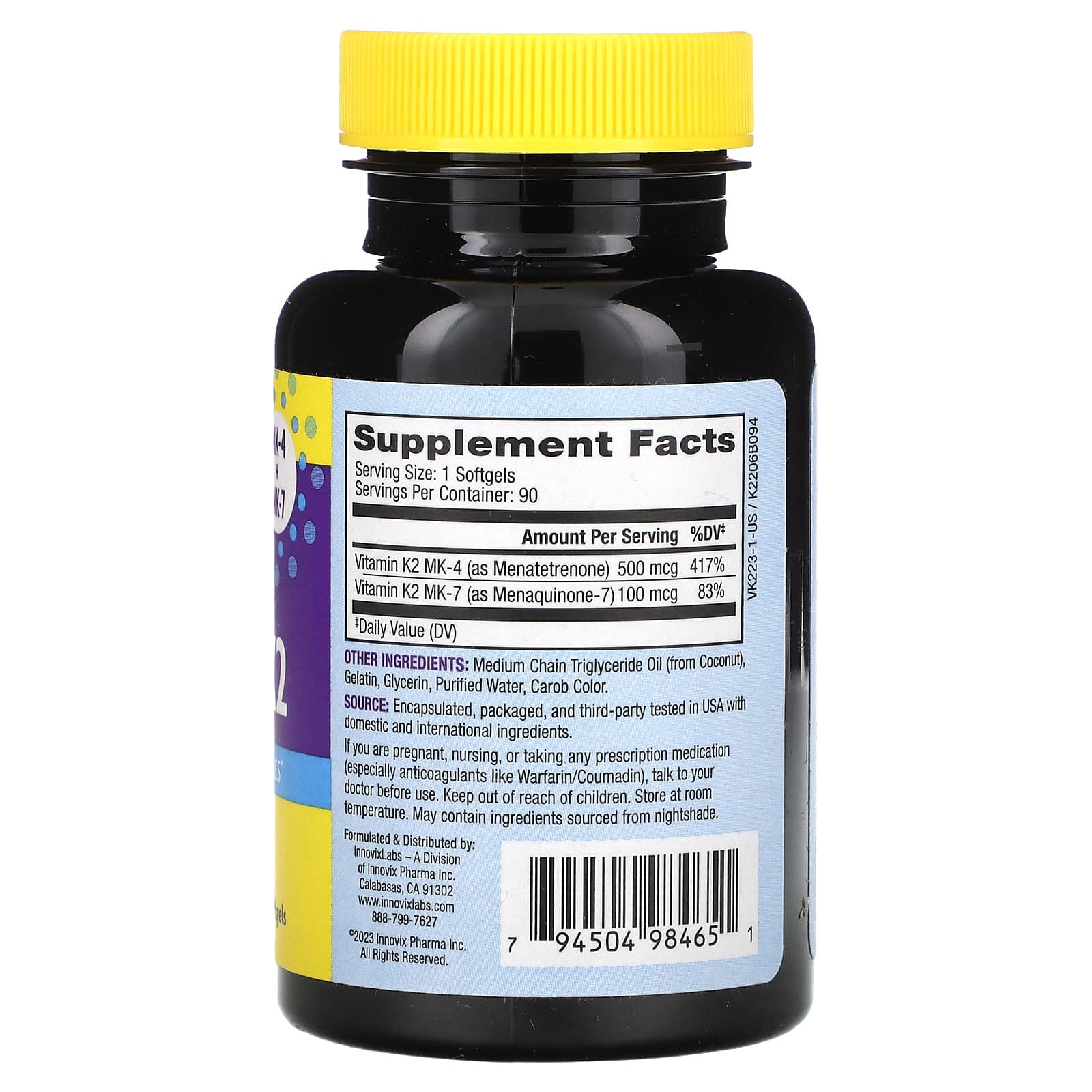 InnovixLabs Full Spectrum Vitamin K2 MK-4 + MK-7 Dietary Supplement 90 Softgels - Image 2