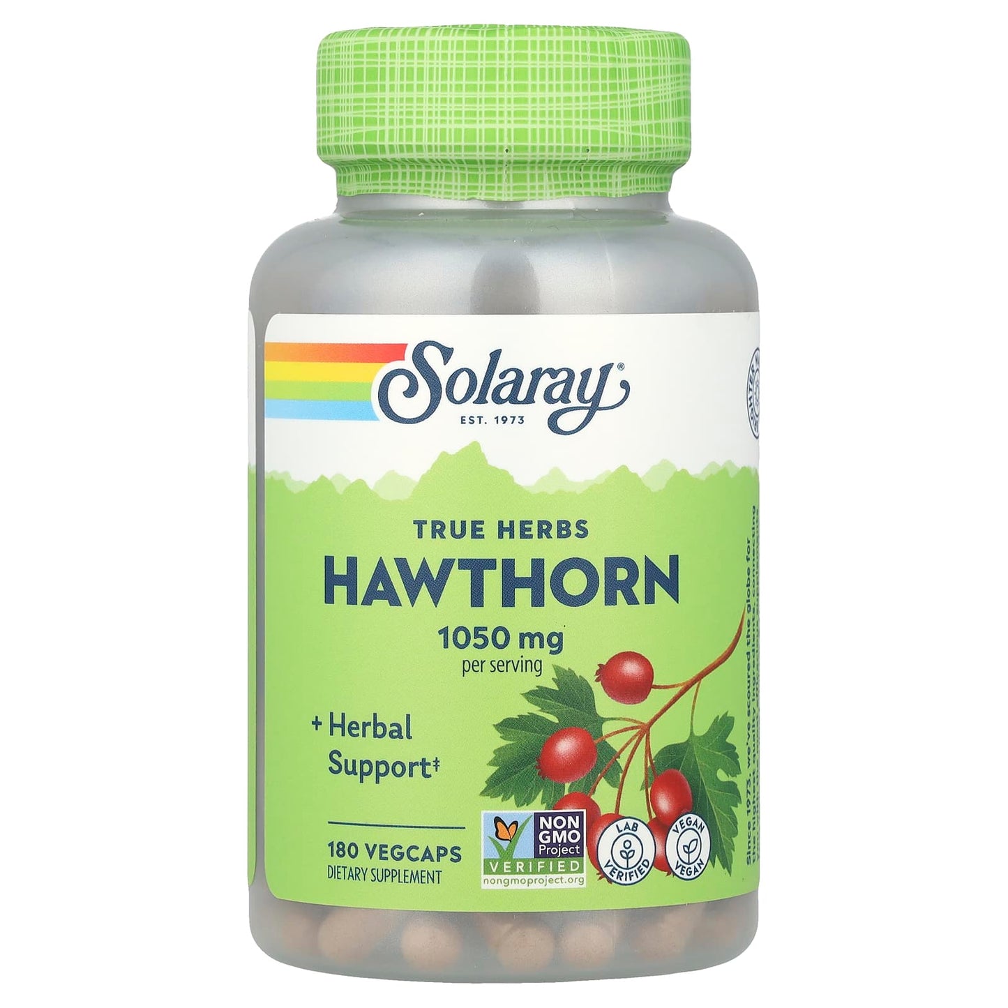 Solaray, True Herbs, Hawthorn, 180 VegCaps (525 mg per Capsule) - Image 1