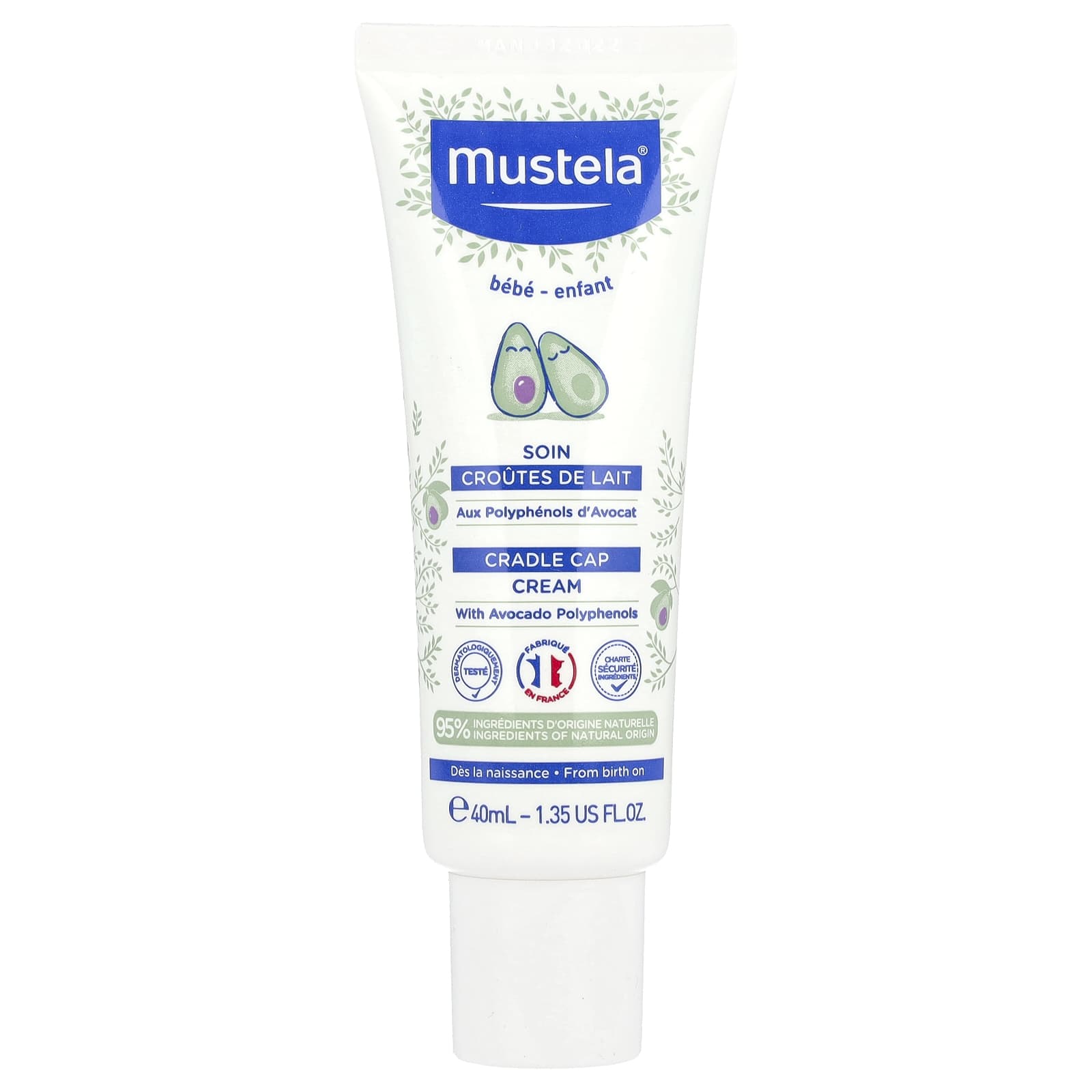 Mustela, Cradle Cap Cream, Fragrance Free, 1.35 fl oz (40 ml) - Image 1