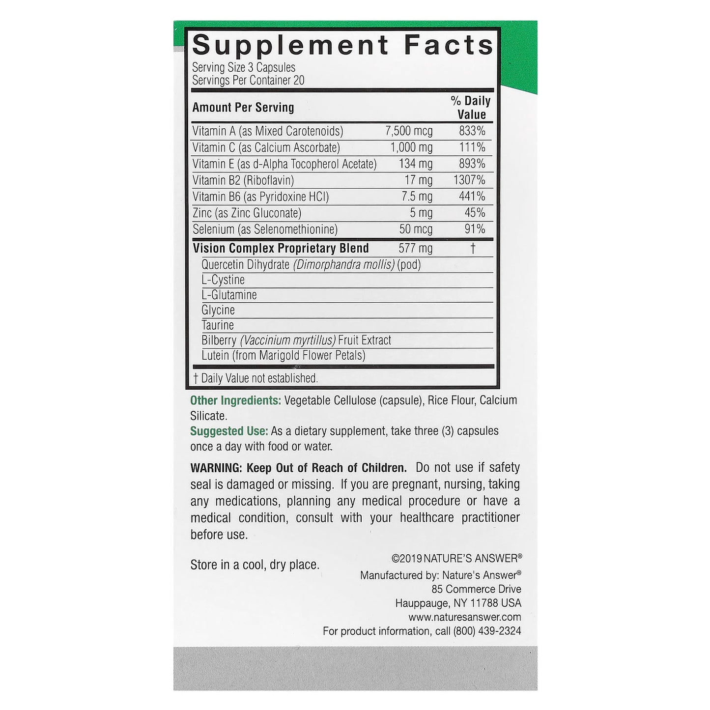 Nature's Answer, Bilberry Vision Complex, 60 Vegetarian Capsules - Image 2