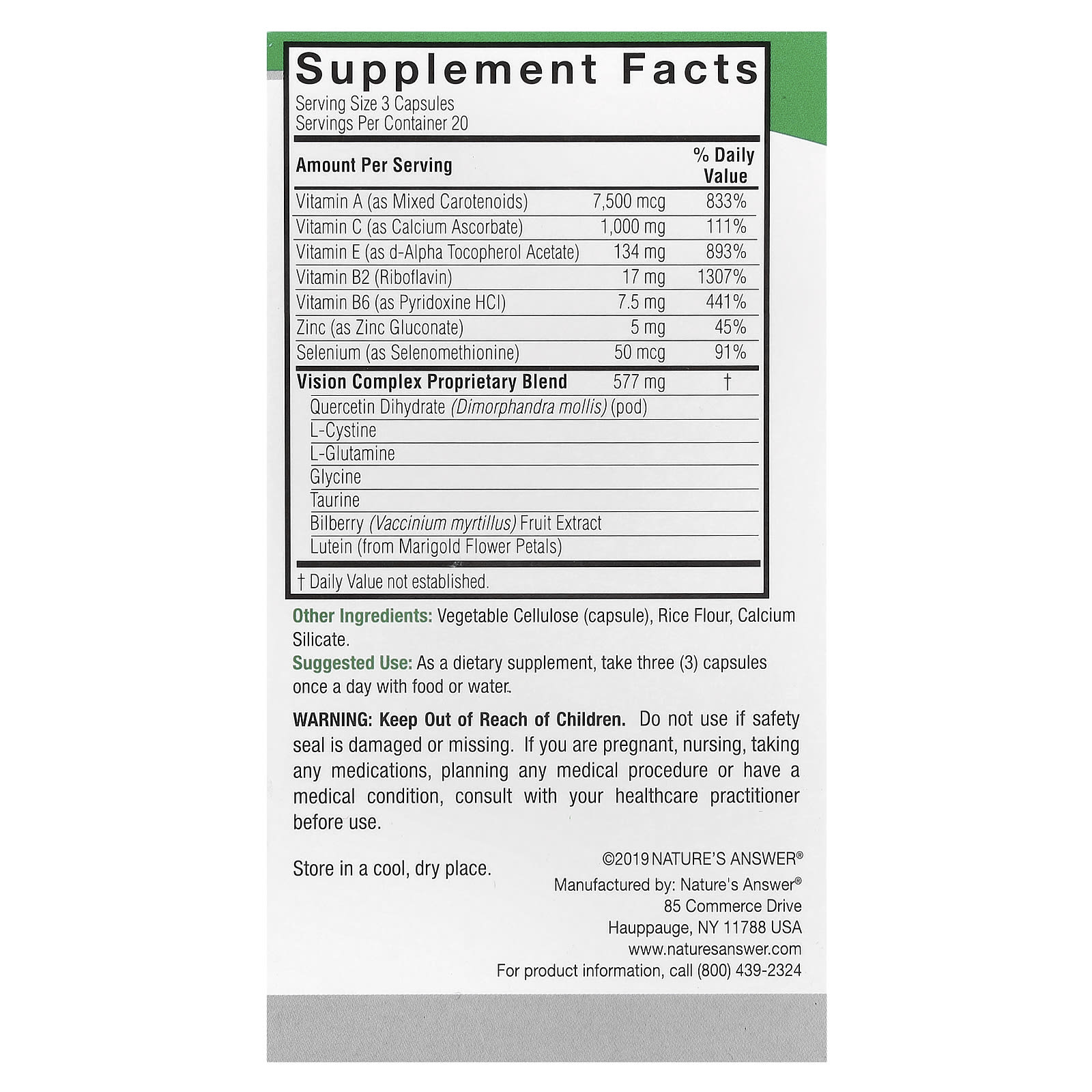 Nature's Answer, Bilberry Vision Complex, 60 Vegetarian Capsules - Image 2