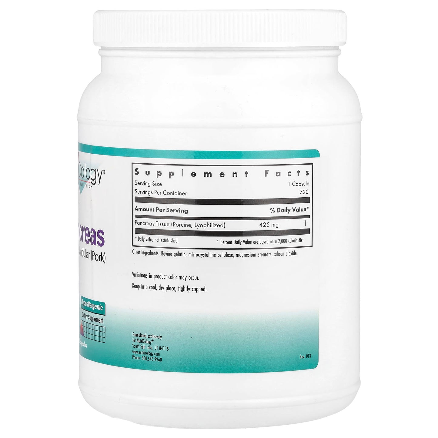 Nutricology, Pancreas, Natural Glandular (Pork), 425 mg , 720 Capsules - Image 2