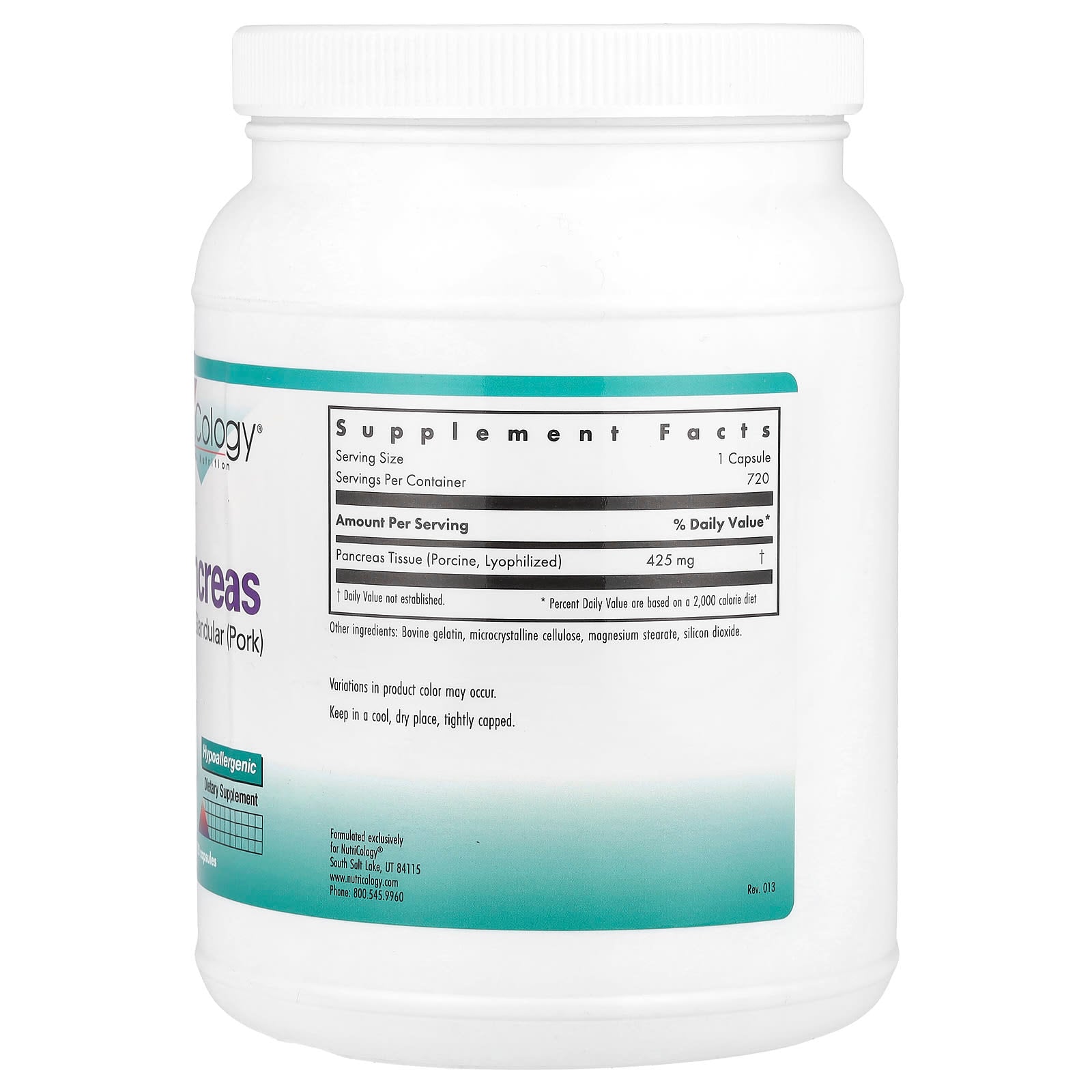 Nutricology, Pancreas, Natural Glandular (Pork), 425 mg , 720 Capsules - Image 2