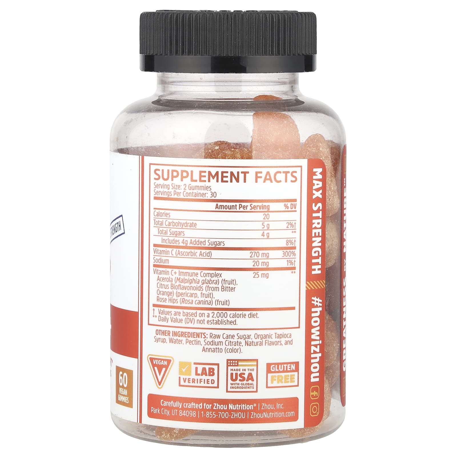 Zhou Nutrition, Vitamin C+, Orange Blast, 60 Vegan Gummies - Image 2
