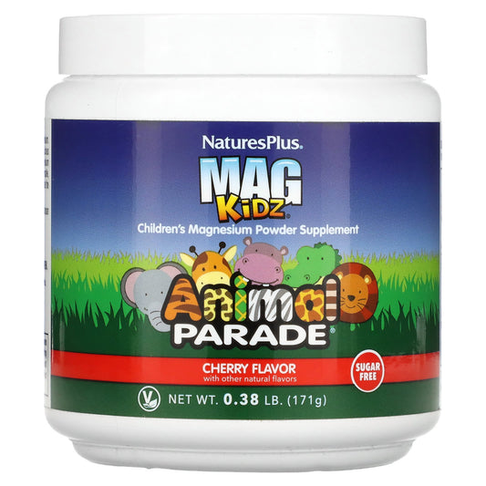 NaturesPlus, Mag Kidz, Animal Parade, Children's Magnesium Powder Supplement, Cherry, 0.38 lb (171 g) - Image 1