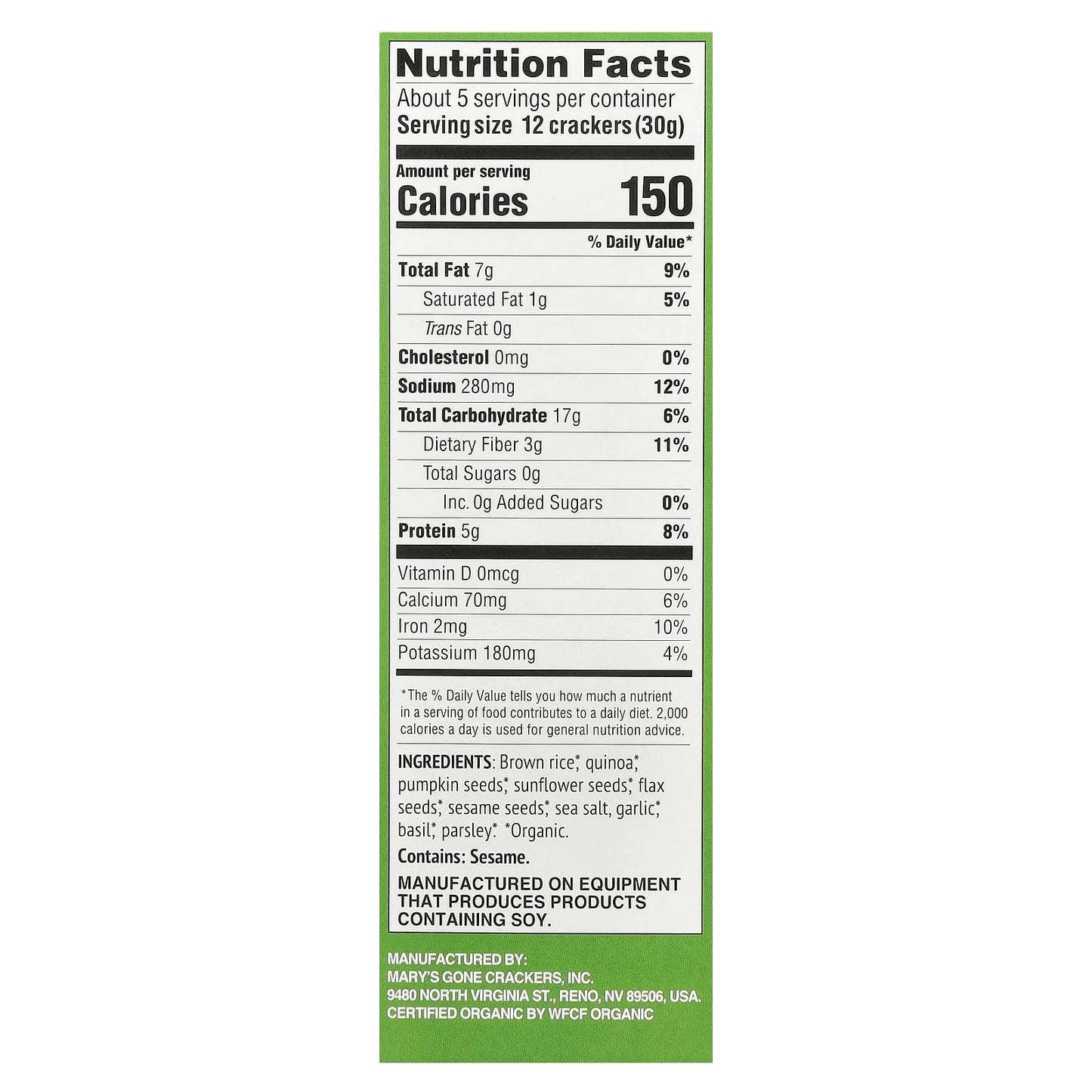 Mary's Gone Crackers, Organic Super Seed Crackers, Basil + Garlic, 5.5 oz (156 g) - Image 2