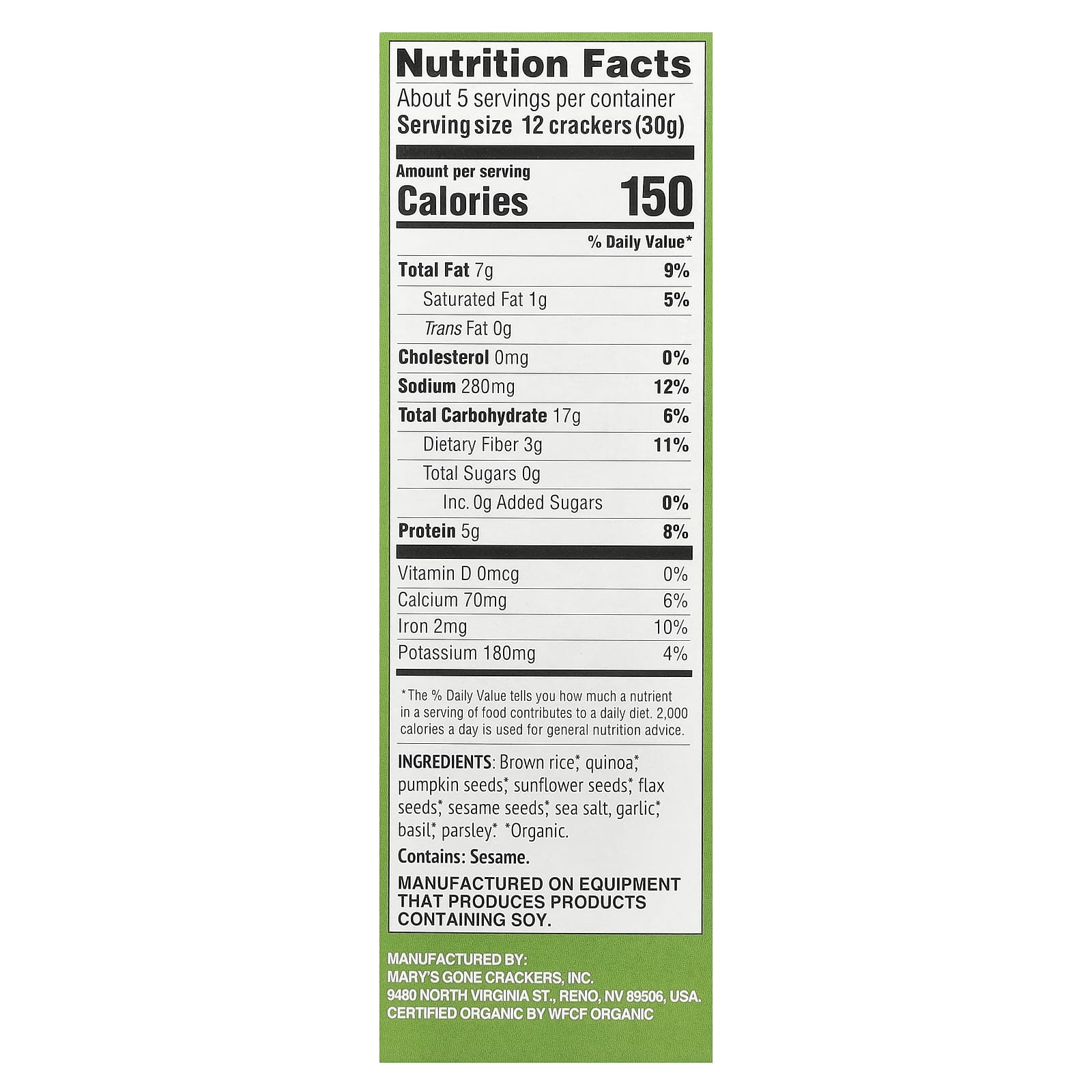 Mary's Gone Crackers, Organic Super Seed Crackers, Basil + Garlic, 5.5 oz (156 g) - Image 2