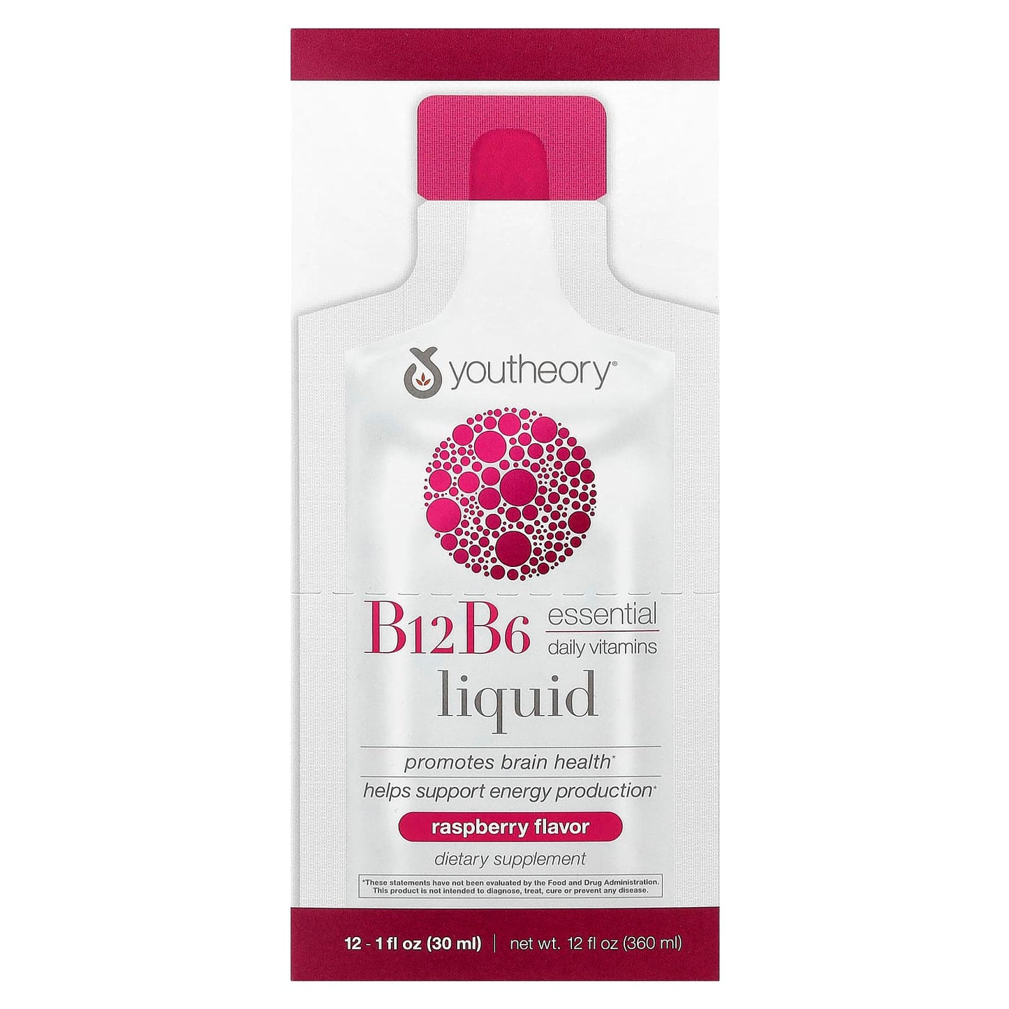 Youtheory, B12 B6 Liquid, On The Go, Raspberry, 12 Packets, 1 fl oz (30 ml) Each - Image 1