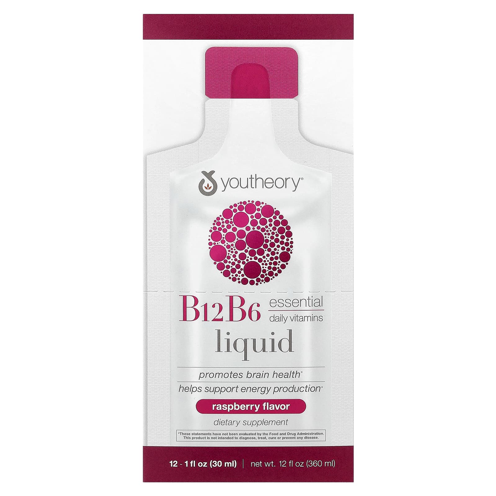 Youtheory, B12 B6 Liquid, On The Go, Raspberry, 12 Packets, 1 fl oz (30 ml) Each - Image 1