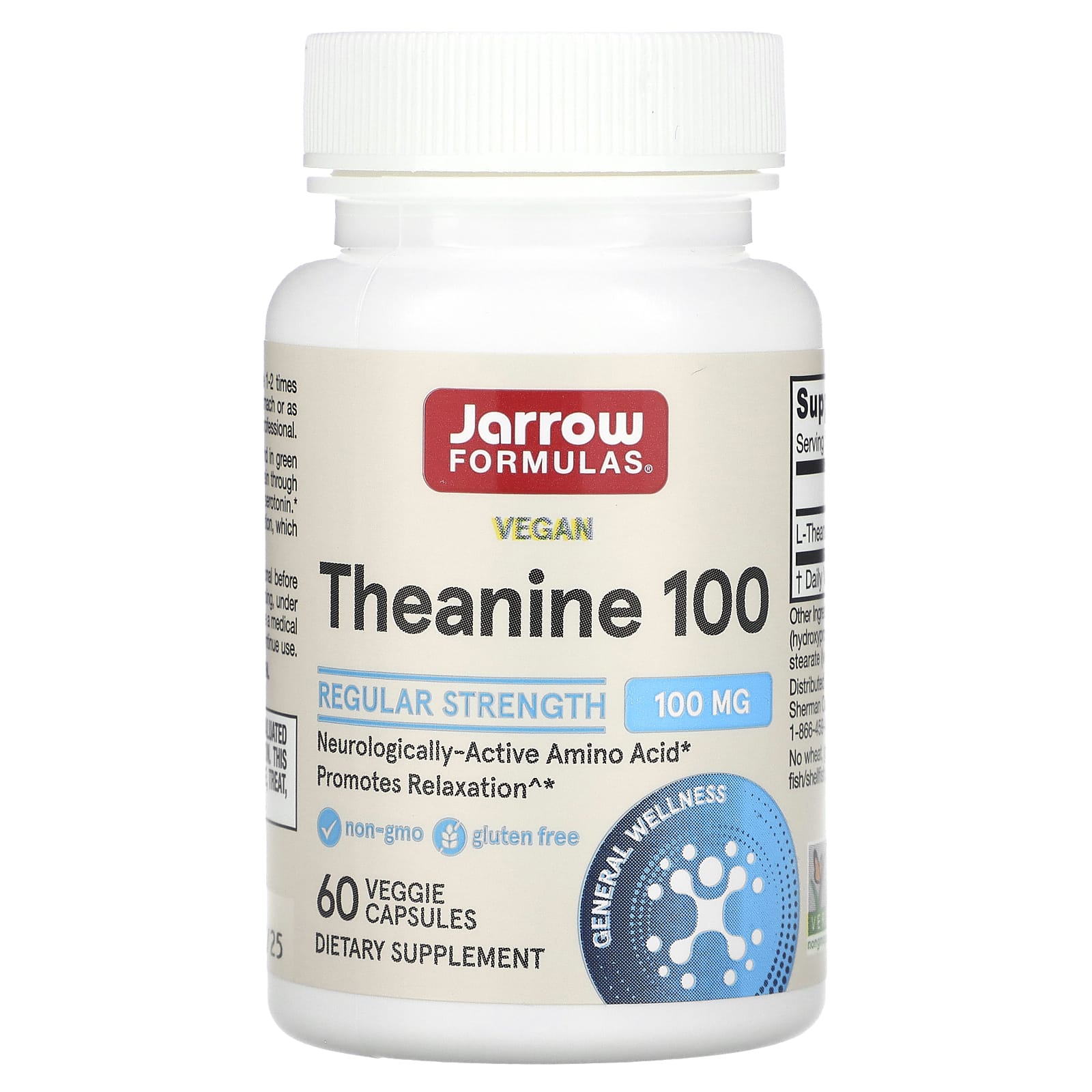 Jarrow Formulas Theanine Relaxation Supplement, 100mg, 60 Capsules - Image 1