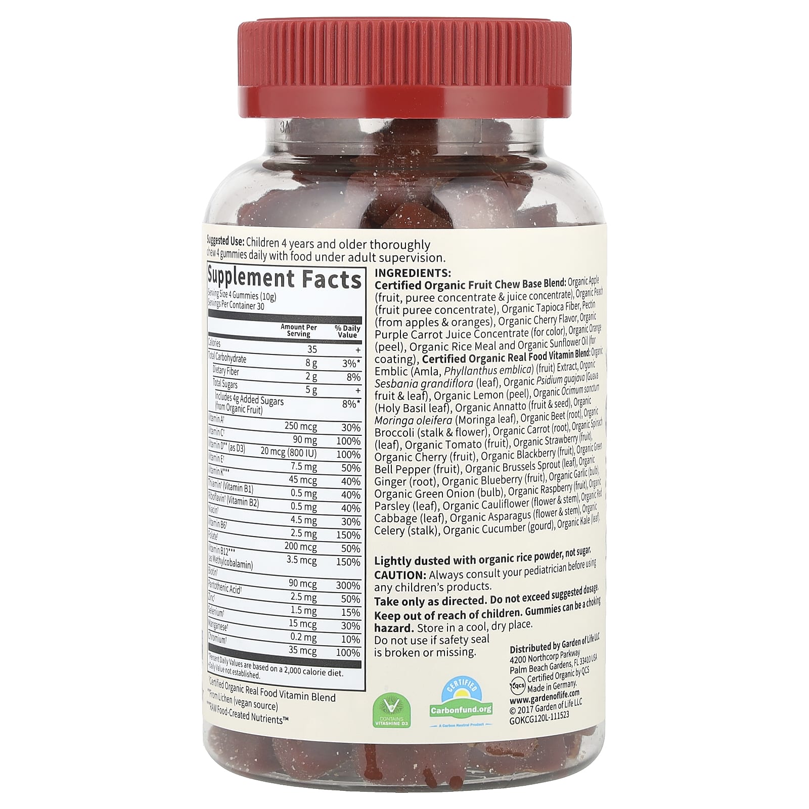 Garden of Life Kids Multi Gummies, USDA Organic, Vegan Cherry - Image 2