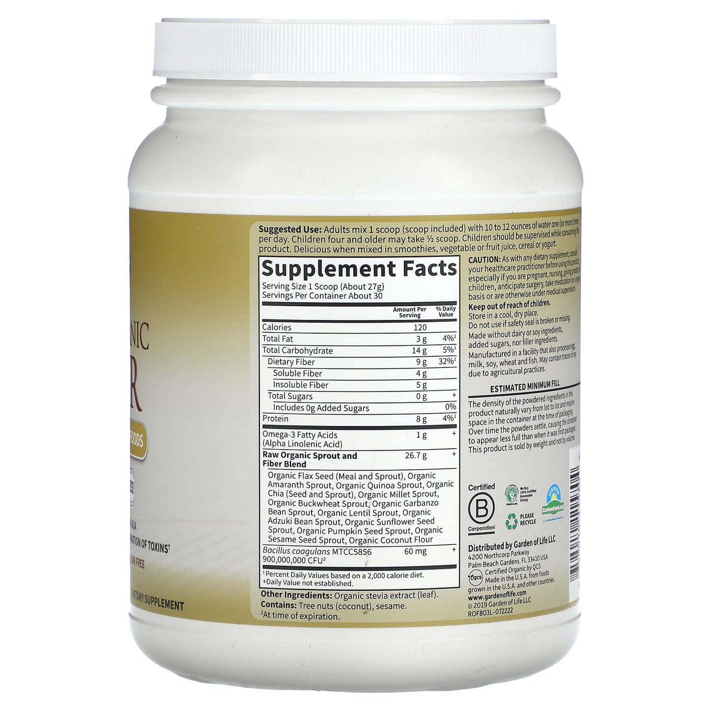 RAW Organic Fiber Powder for Healthy Gut & Bowel by Garden of Life - Image 2
