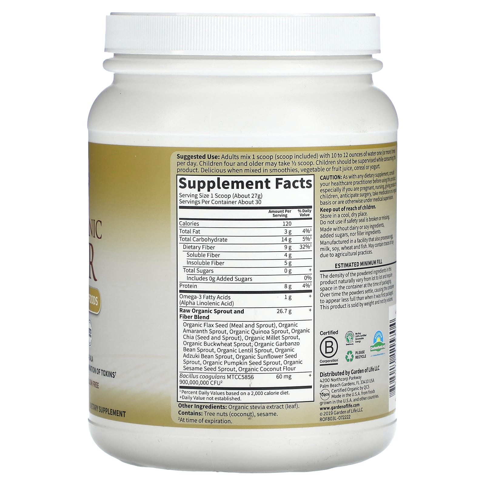 RAW Organic Fiber Powder for Healthy Gut & Bowel by Garden of Life - Image 2