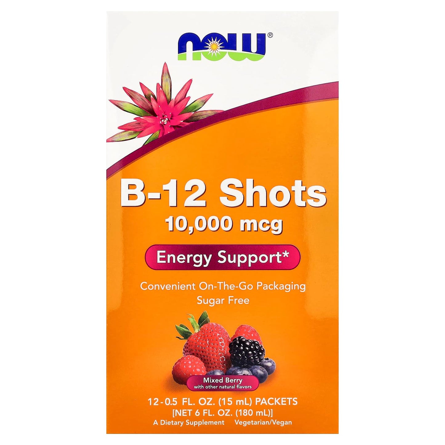 NOW Foods, B-12 Shots, Mixed Berry, 12 Packets, 0.5 fl oz (15 ml) Each - Image 1