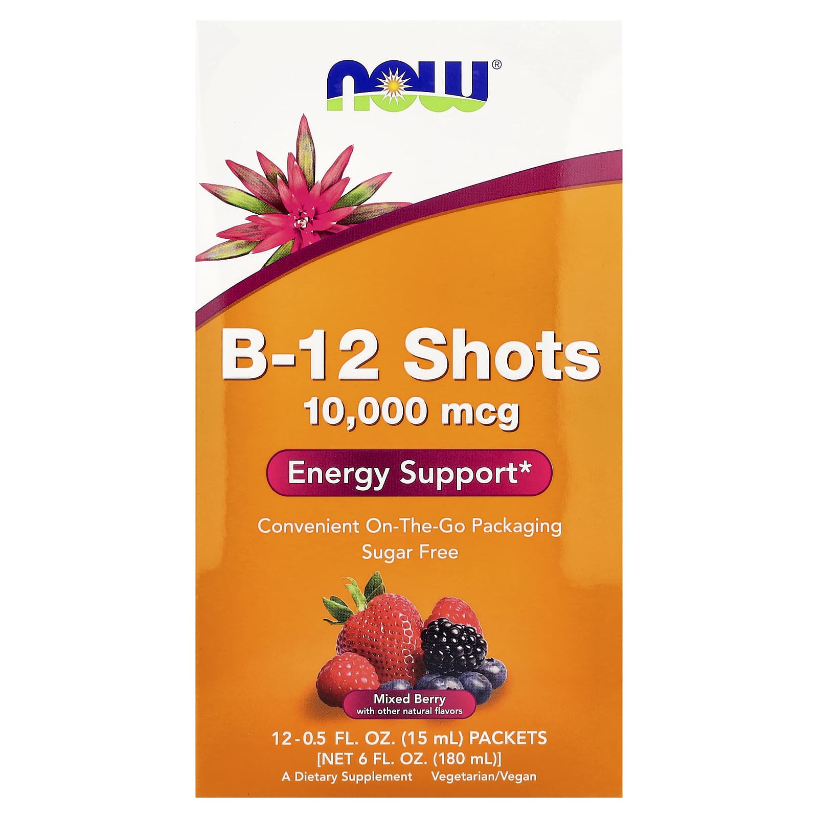 NOW Foods, B-12 Shots, Mixed Berry, 12 Packets, 0.5 fl oz (15 ml) Each - Image 1