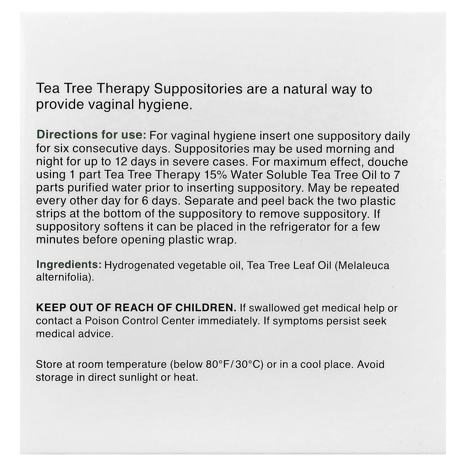Tea Tree Therapy, Suppositories with Tea Tree Oil for Vaginal Hygiene, 6 Suppositories - Image 2