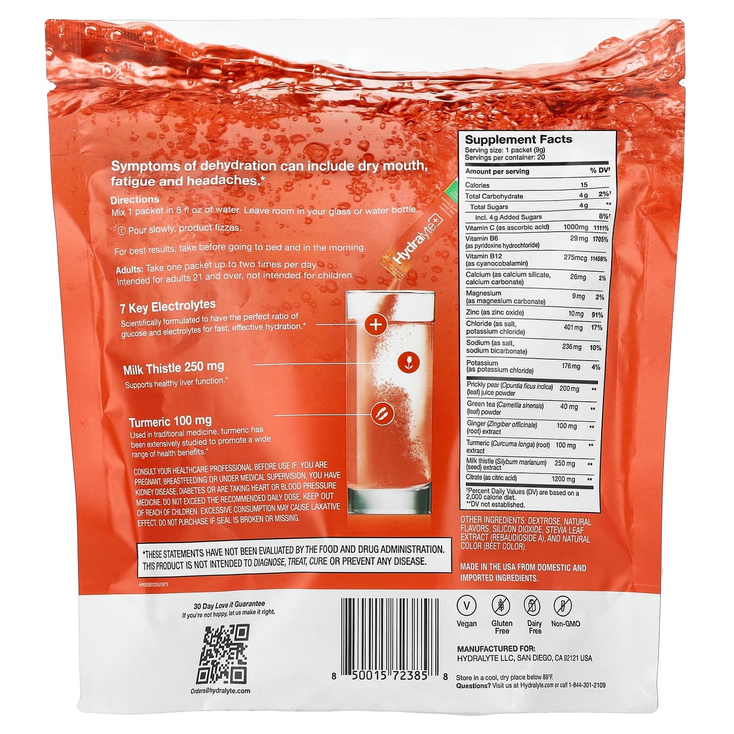 Hydralyte Plus+ Fizzy Electrolyte Powder, Blood Orange Ginger, 20 Packets - Image 2