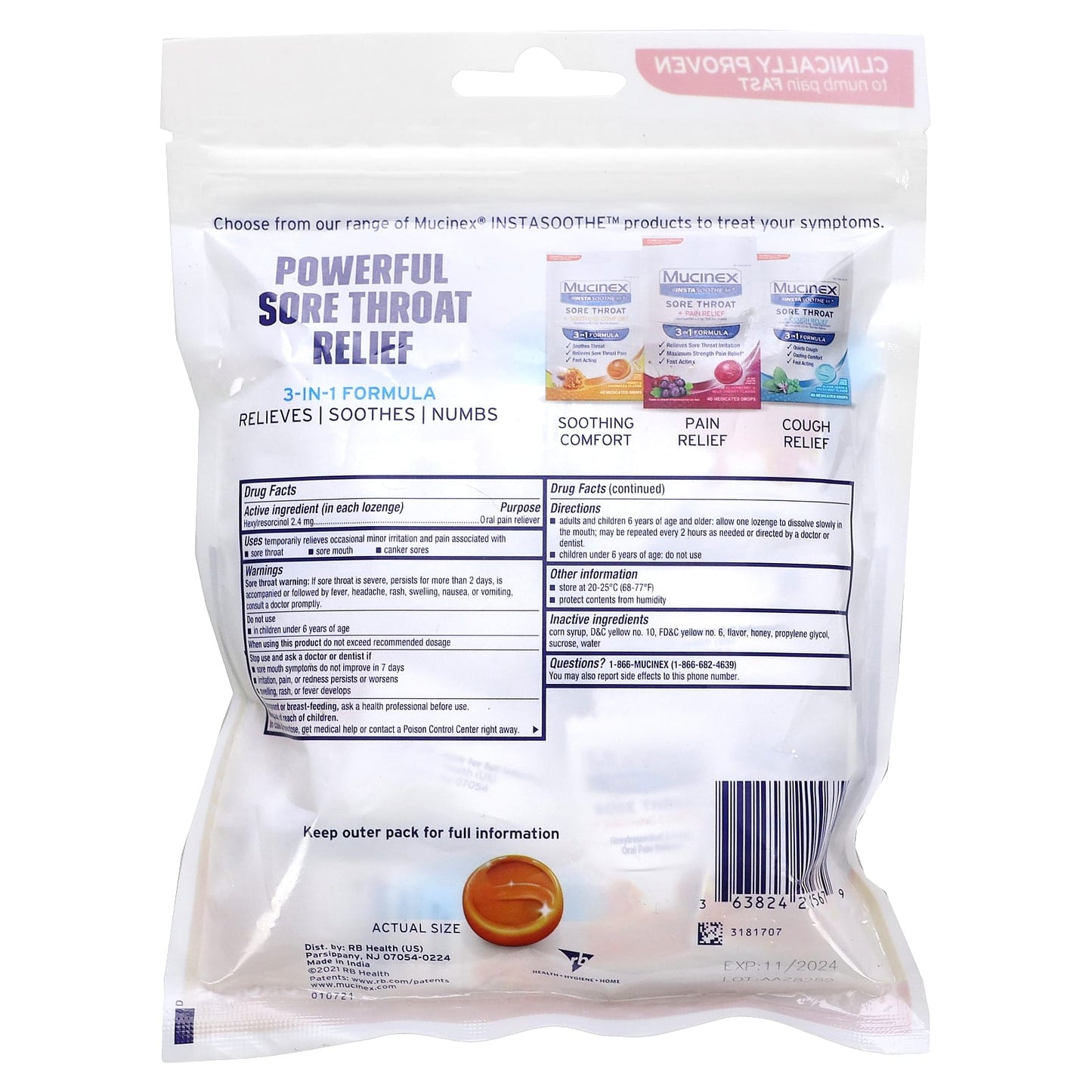 Mucinex, InstaSoothe, Sore Throat + Soothing Comfort, Honey & Echinacea, 40 Medicated Drops - Image 2