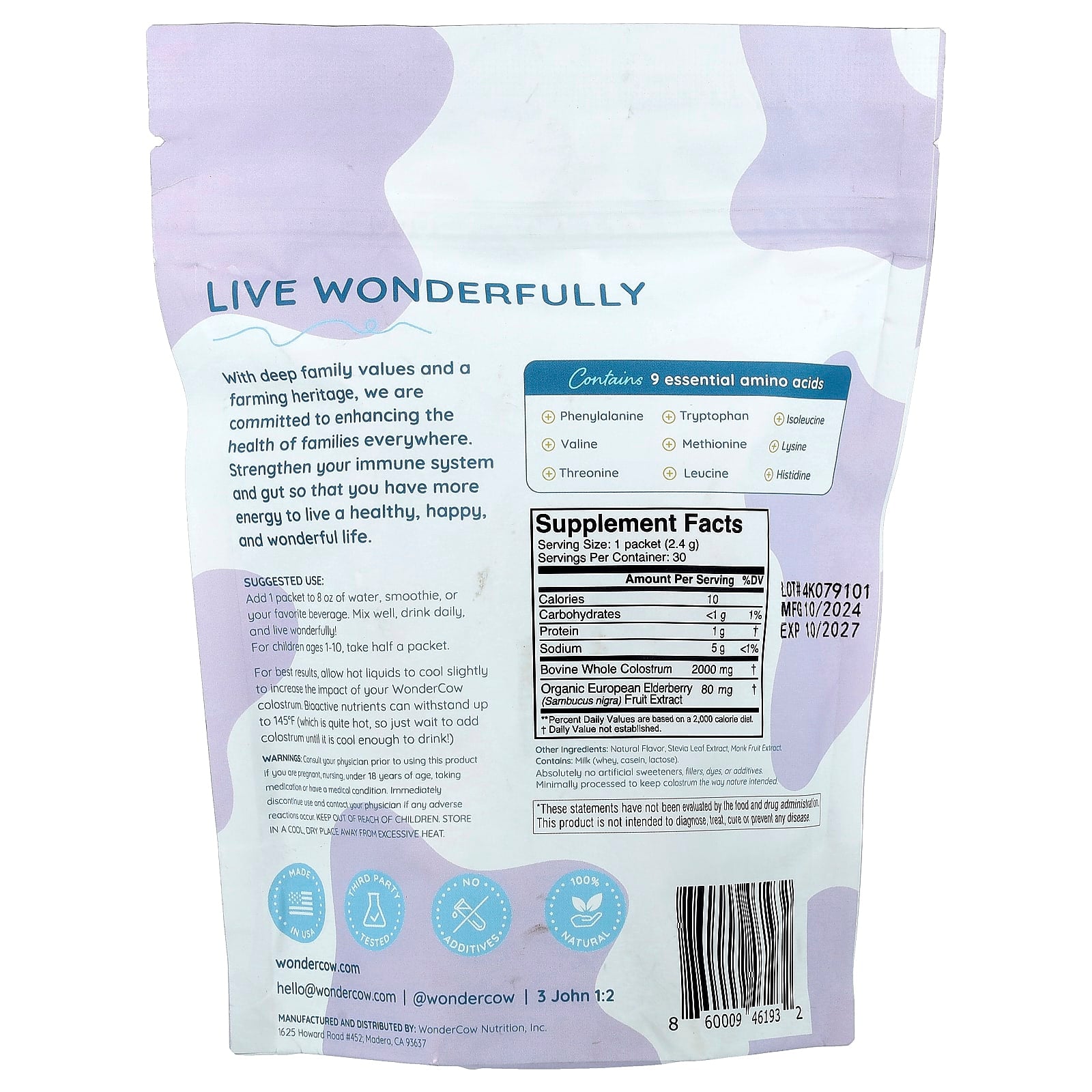 Wondercow, Colostrum Powder, Elderberry, 30 Packets, 0.08 oz (2.4 g) Each - Image 2