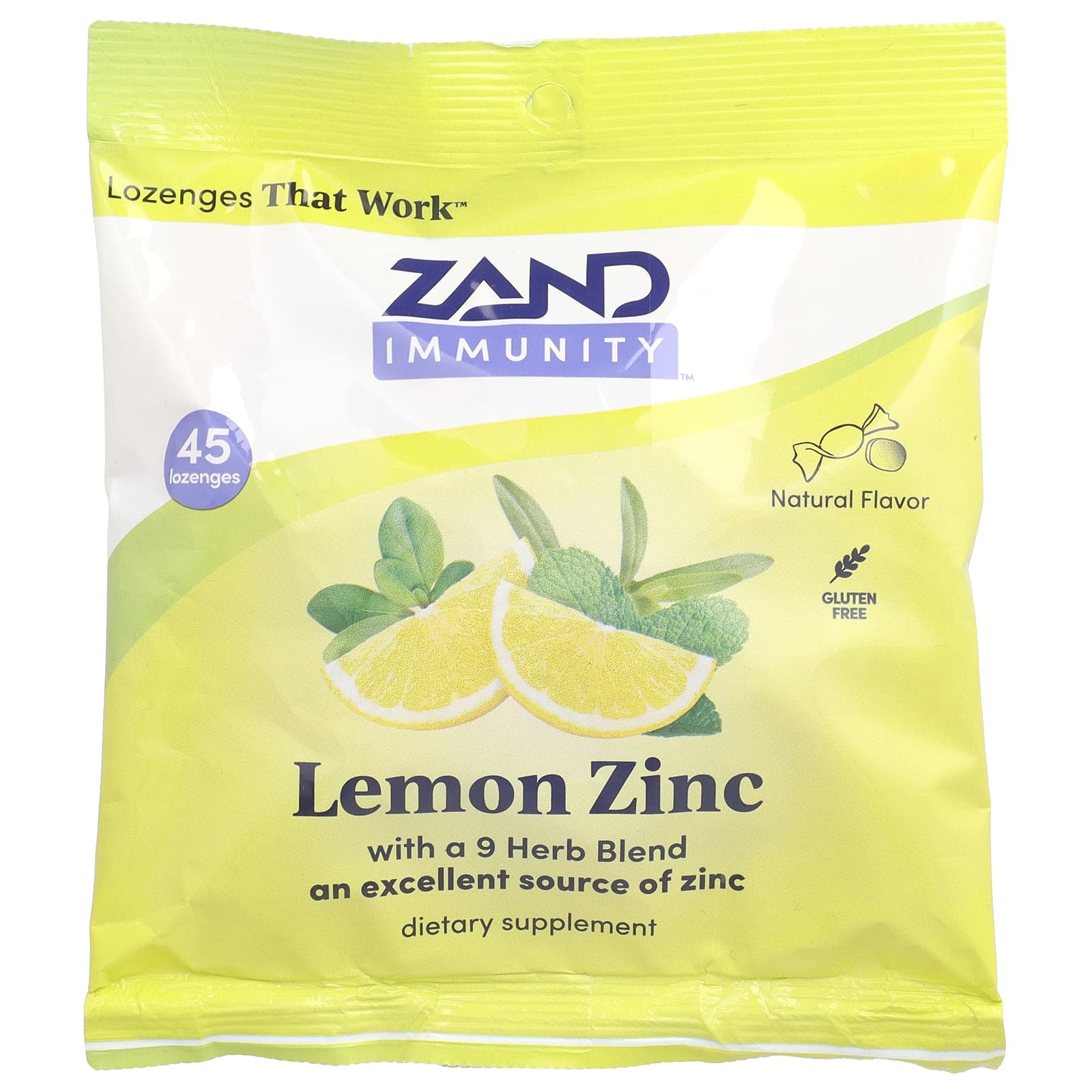 Zand, Immunity, Lemon Zinc, Natural, 45 Lozenges - Image 1