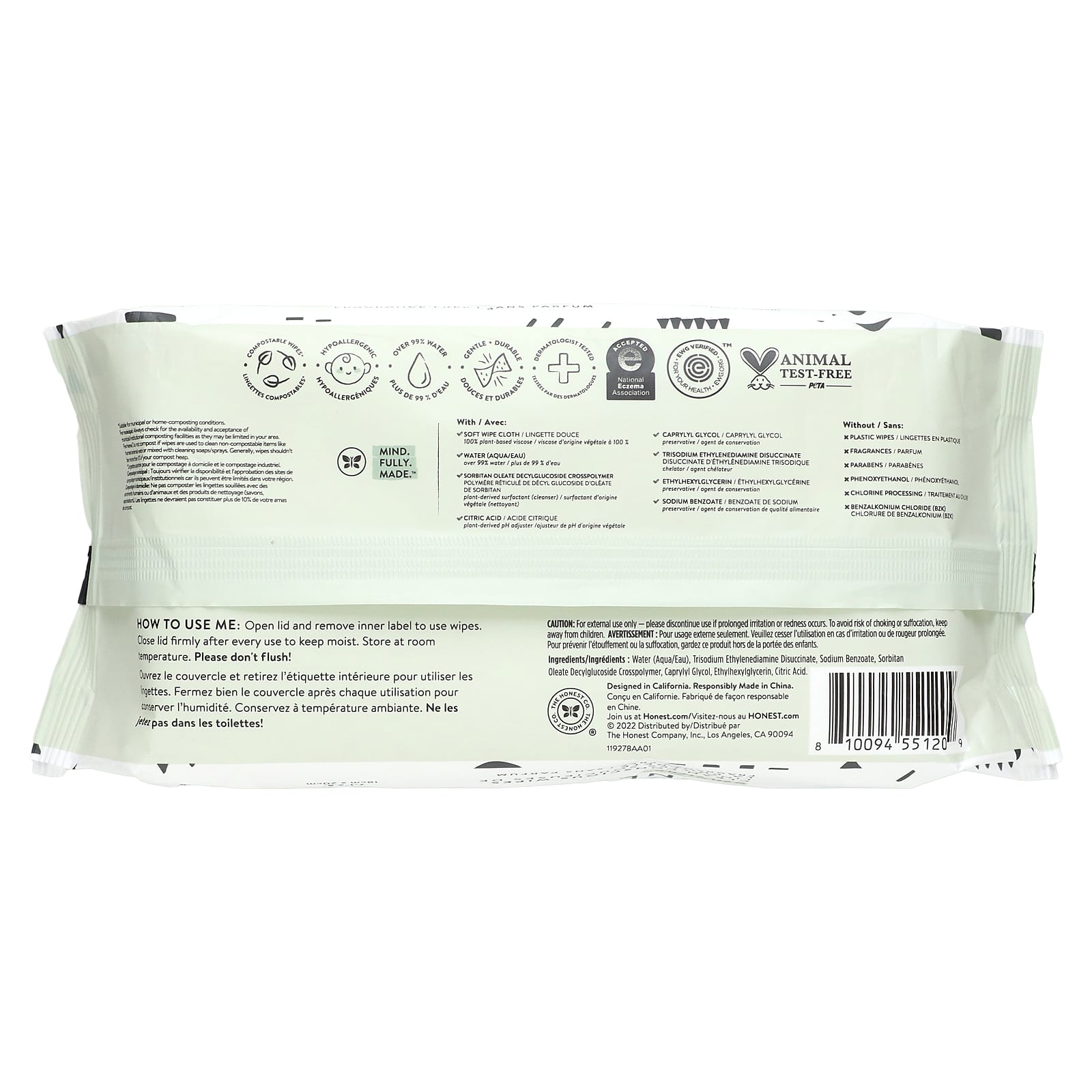 The Honest Company, Sensitive Clean Conscious Wipes, Fragrance Free, 60 Wipes - Image 2