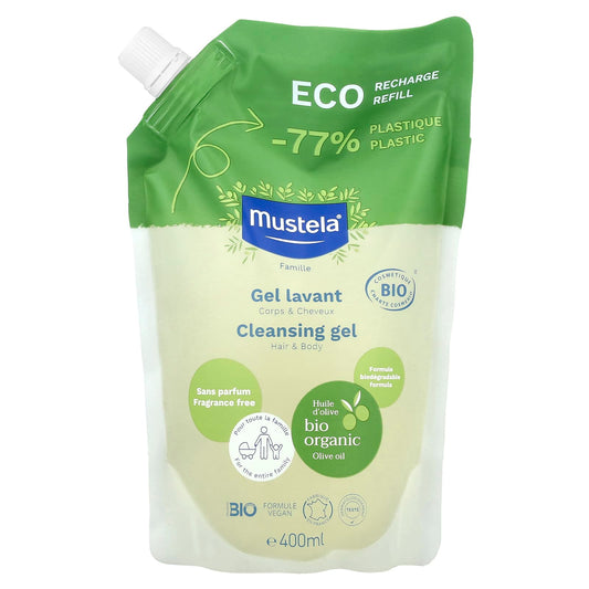 Mustela, Eco Recharge Refill, Family, Cleansing Gel, Hair & Body, Fragrance Free, 400 ml - Image 1