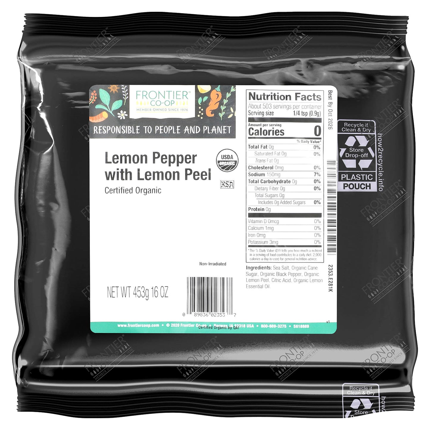 Organic Lemon Pepper with Lemon Peel by Frontier Co-op, 16 oz - Image 2