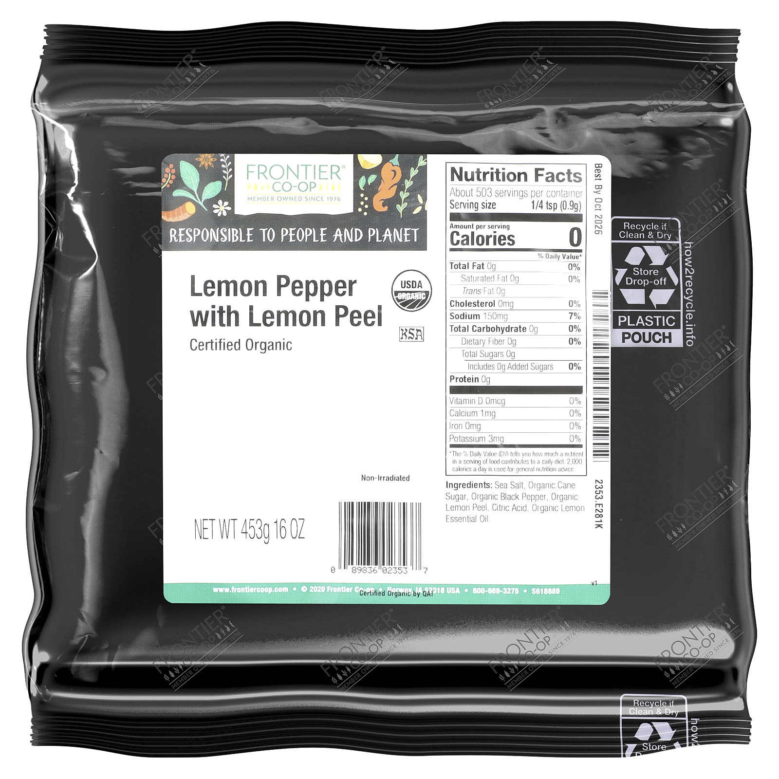 Organic Lemon Pepper with Lemon Peel by Frontier Co-op, 16 oz - Image 2