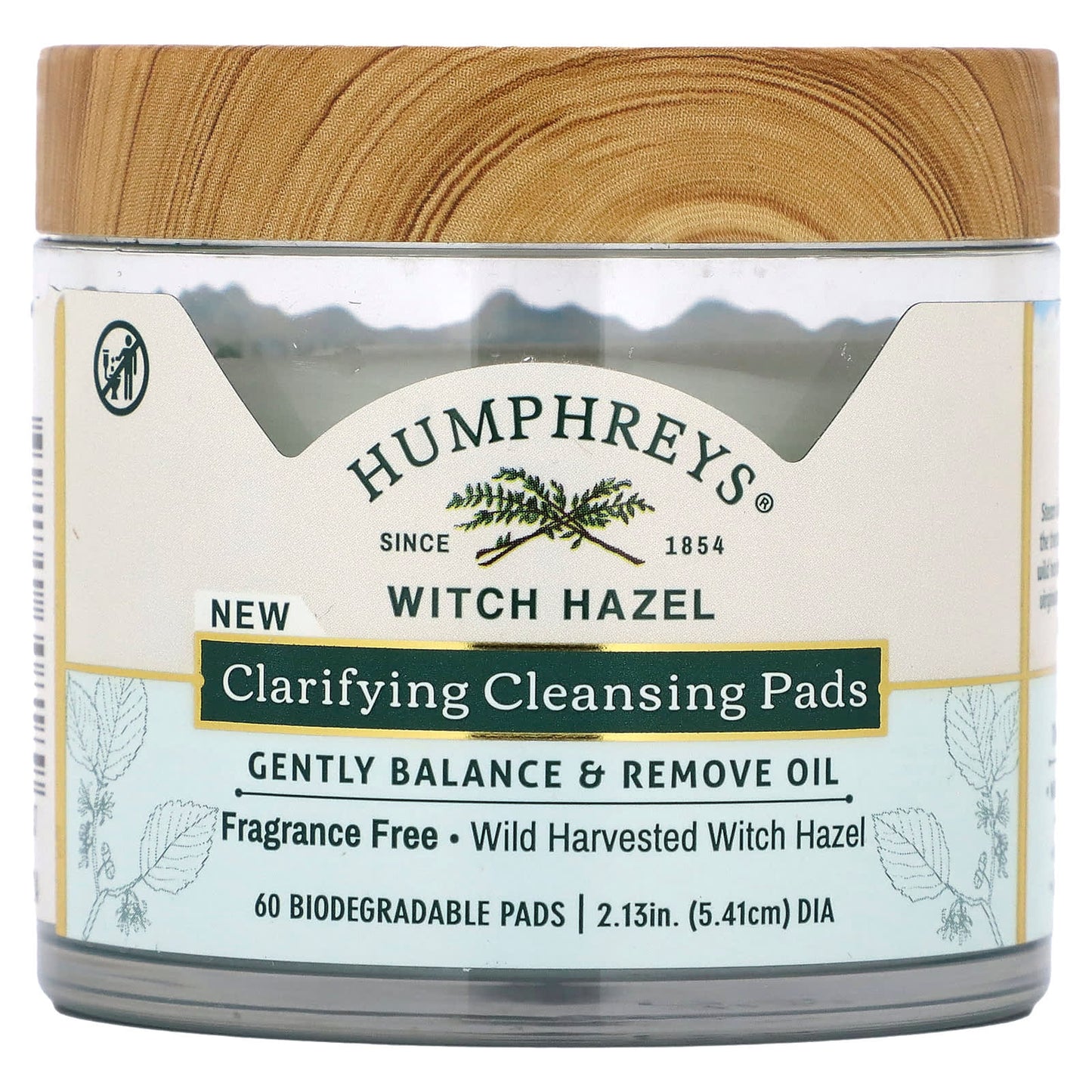 Humphreys Witch Hazel Clarifying Cleansing Pads, Fragrance Free, 60 Count - Image 1