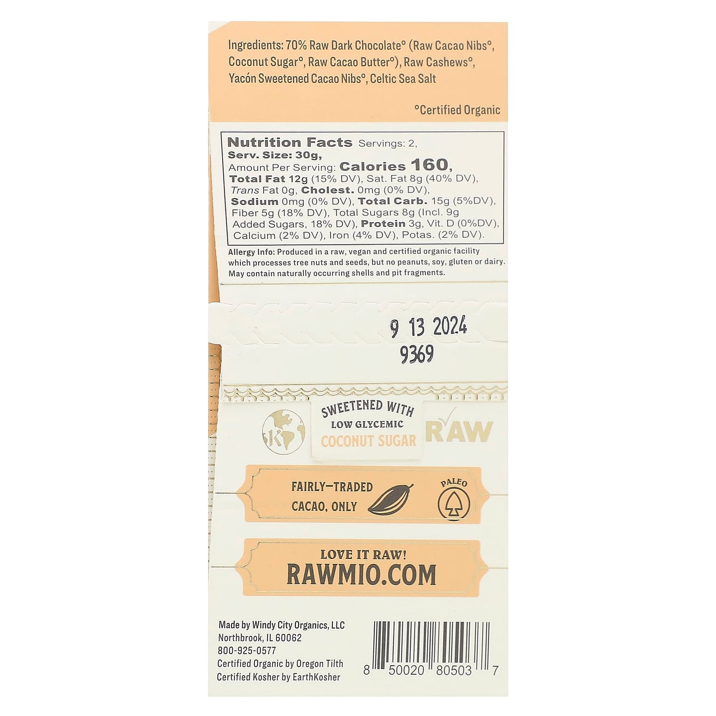 Rawmio, Stone Ground Raw Chocolate, Coconut Caramel & Cashew, 2.12 oz (60 g) - Image 2