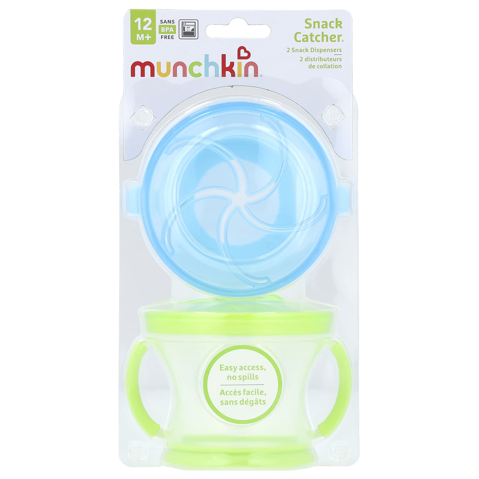 Munchkin, Snack Catcher™, Snack Dispensers, 12 Months+, Light Green & Light Blue, 2 Count - Image 1