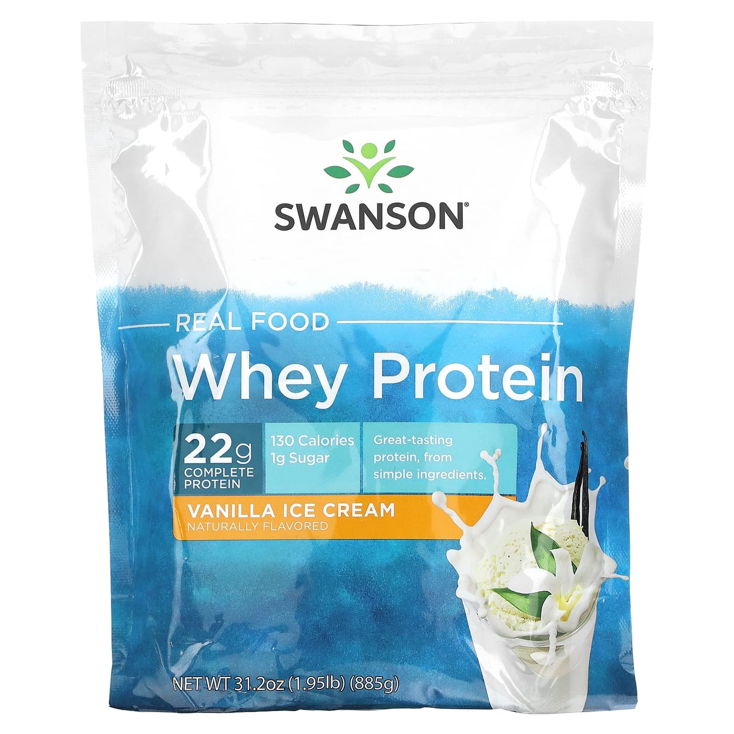 Swanson, Real Food Whey Protein, Vanilla Ice Cream, 1.95 lb (885 g) - Image 1