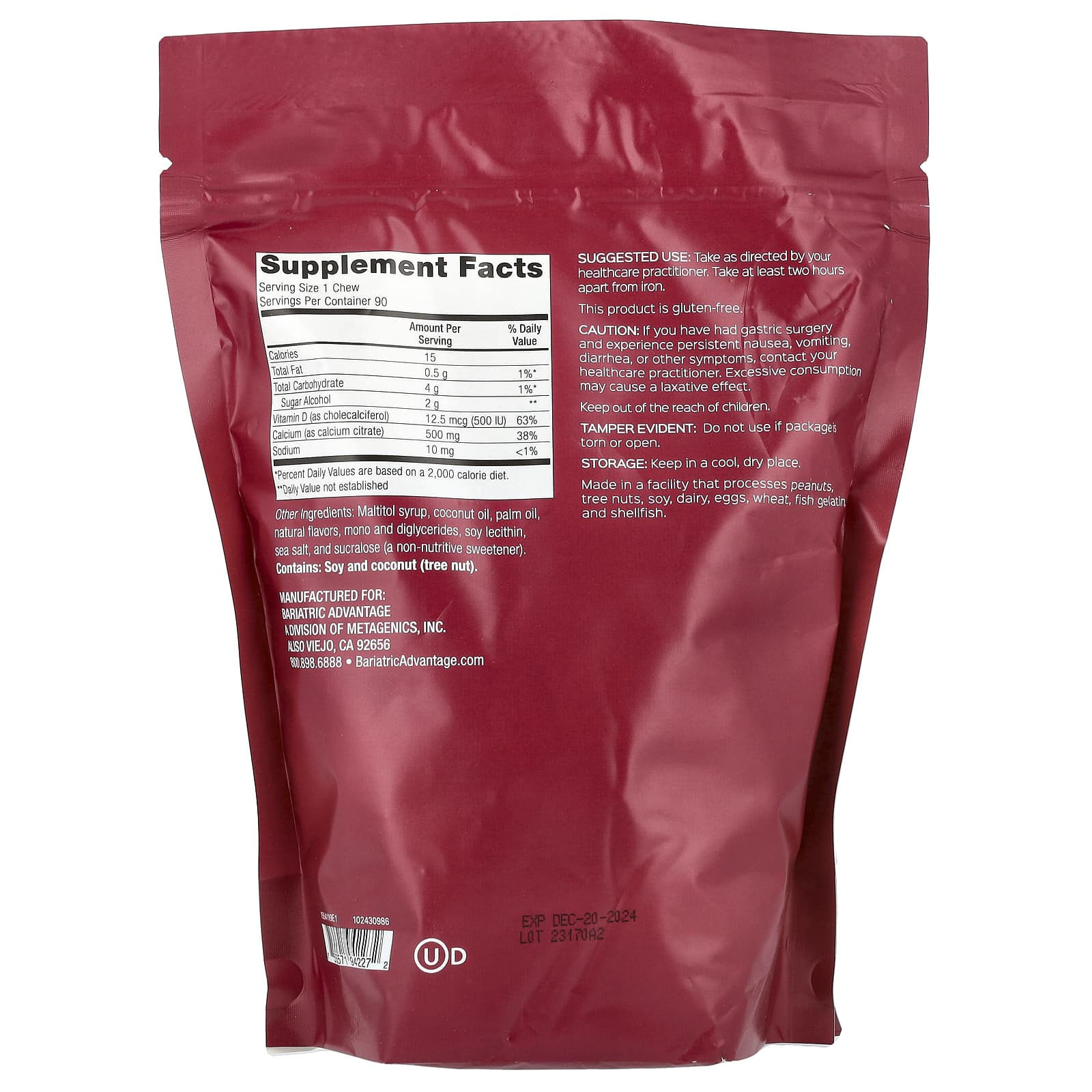 Bariatric Calcium Citrate Chewy Bites - Sugar-Free, Coconut Flavored - Image 2