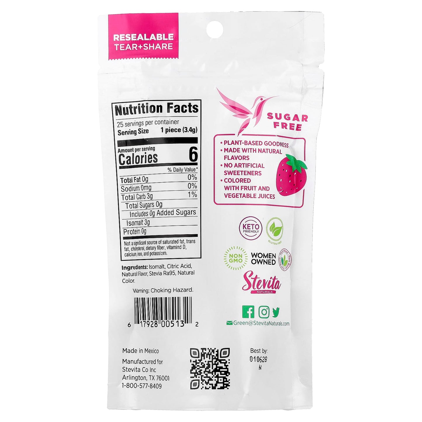 Stevita, Naturals, Sugar Free Hard Candy, Sublime Strawberry, 3 oz (85 g) - Image 2