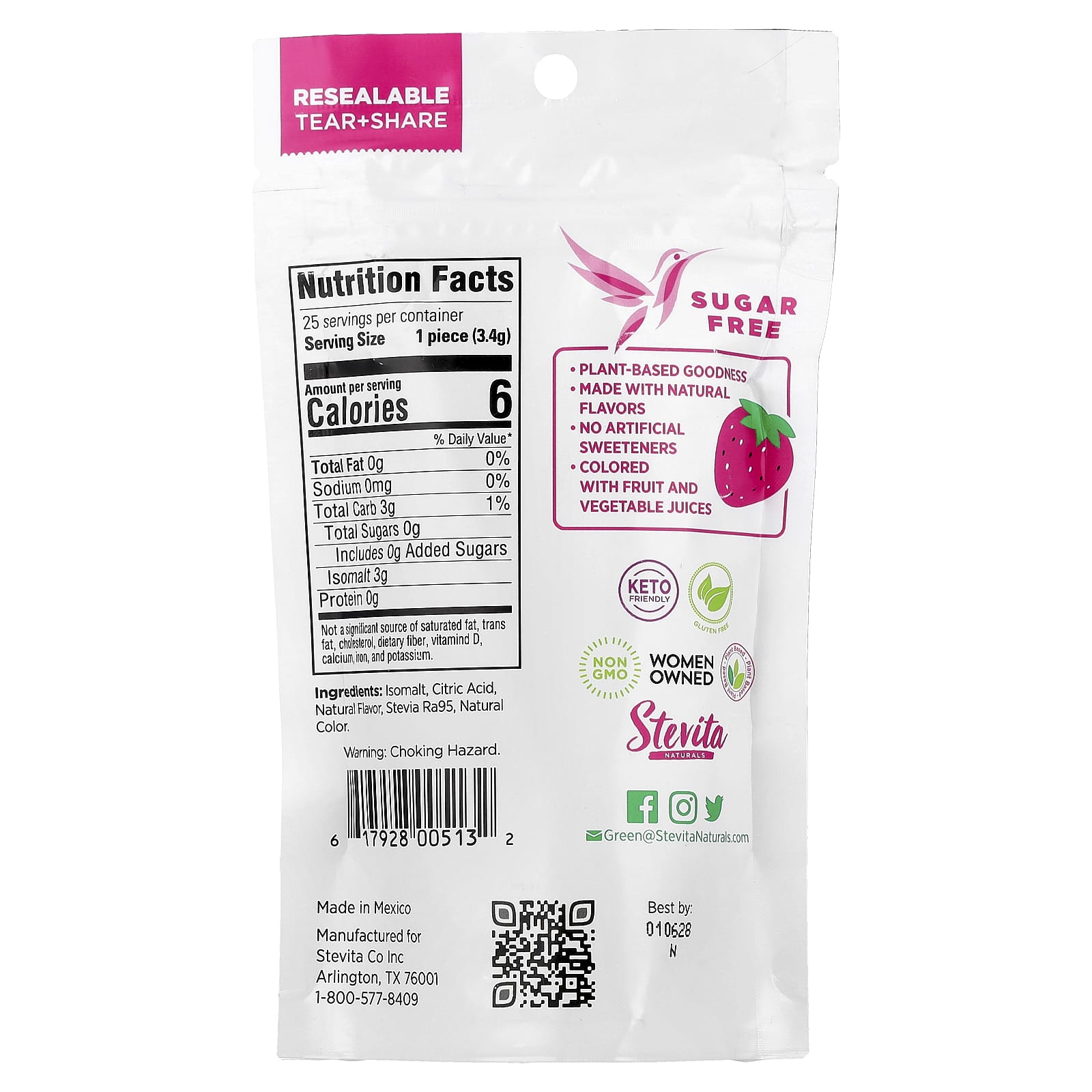 Stevita, Naturals, Sugar Free Hard Candy, Sublime Strawberry, 3 oz (85 g) - Image 2