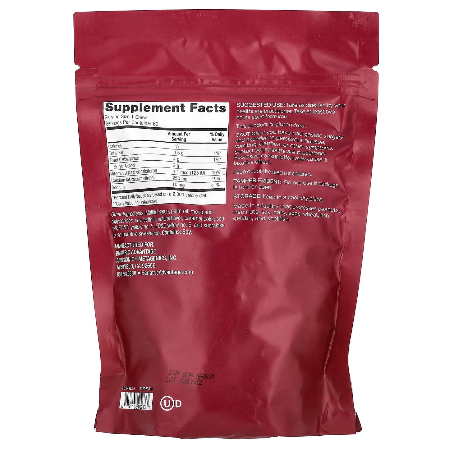 Bariatric Calcium Citrate Chewy Bites - Sugar-Free, Caramel, 60 Soft Chews - Image 2